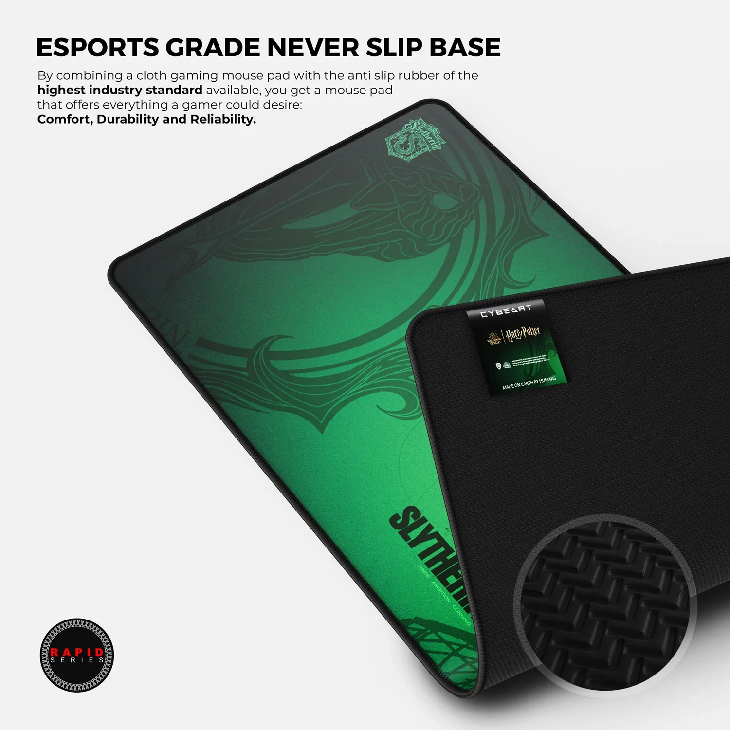 Cybeart Slytherin Gaming Desk Mat (XXL - 900x400x4mm) Waterproof, Never Slip Base, Stitched Edges, Esports Grade - Image 6