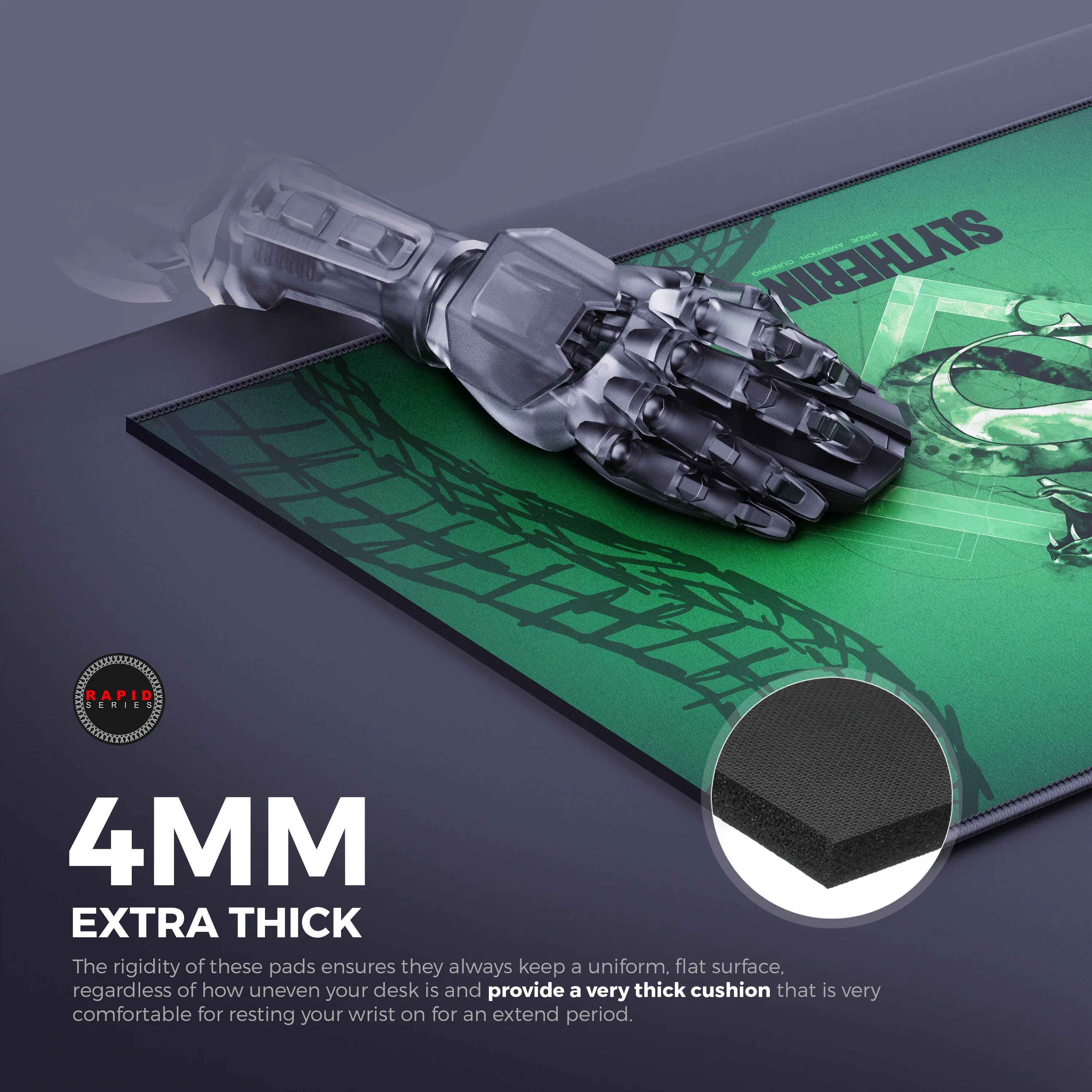 Cybeart Slytherin Gaming Desk Mat (XXL - 900x400x4mm) Waterproof, Never Slip Base, Stitched Edges, Esports Grade - Image 7