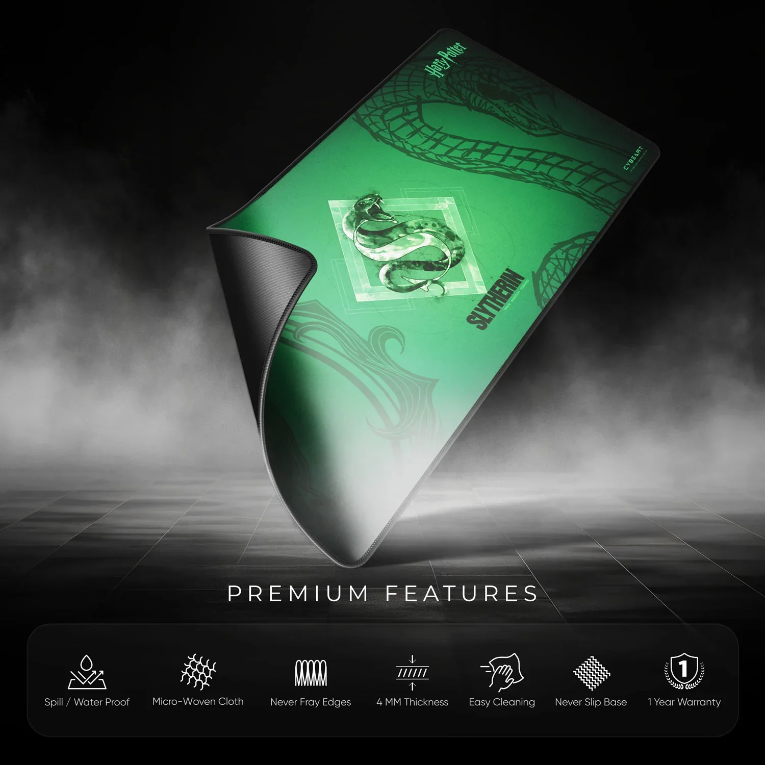 Cybeart Slytherin Gaming Desk Mat (XXL - 900x400x4mm) Waterproof, Never Slip Base, Stitched Edges, Esports Grade - Image 9
