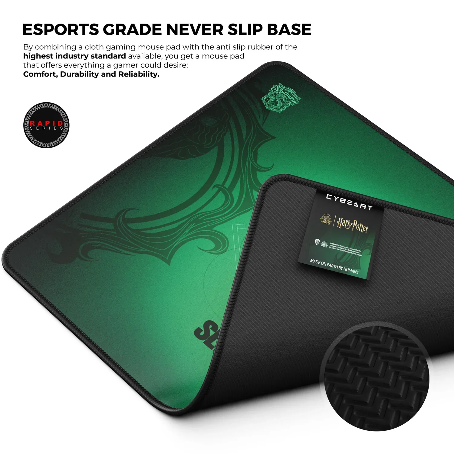 Cybeart Slytherin Gaming Mouse Pad (Large - 450x400x4mm) Waterproof, Never Slip Base, Stitched Edges, Esports Grade - Image 6