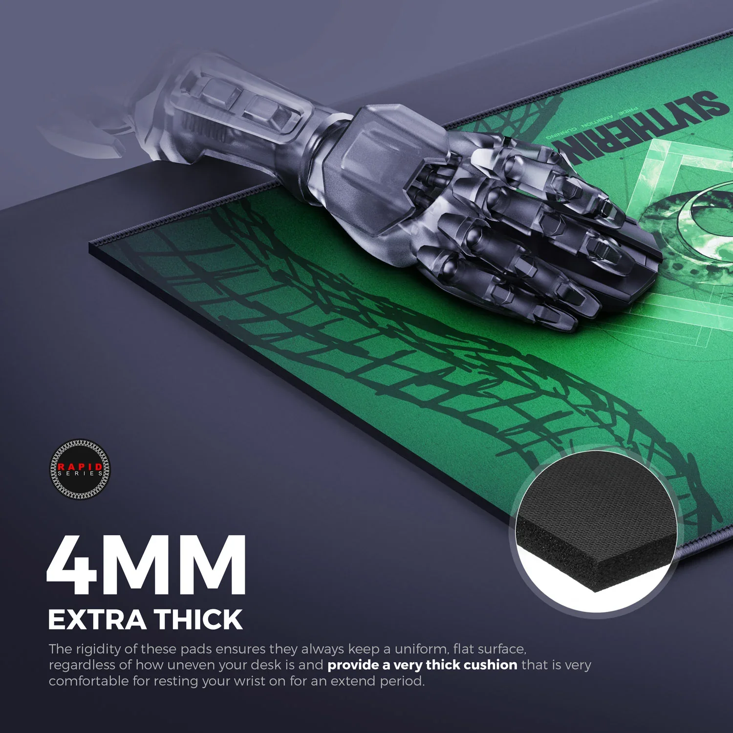 Cybeart Slytherin Gaming Mouse Pad (Large - 450x400x4mm) Waterproof, Never Slip Base, Stitched Edges, Esports Grade - Image 7