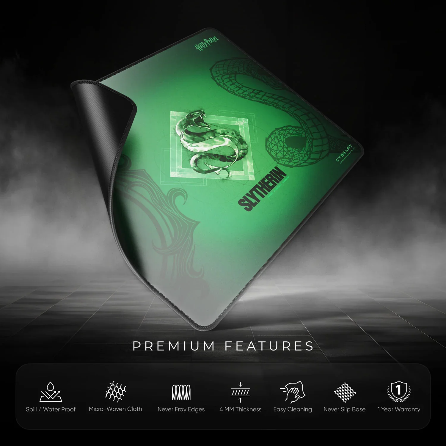 Cybeart Slytherin Gaming Mouse Pad (Large - 450x400x4mm) Waterproof, Never Slip Base, Stitched Edges, Esports Grade - Image 9