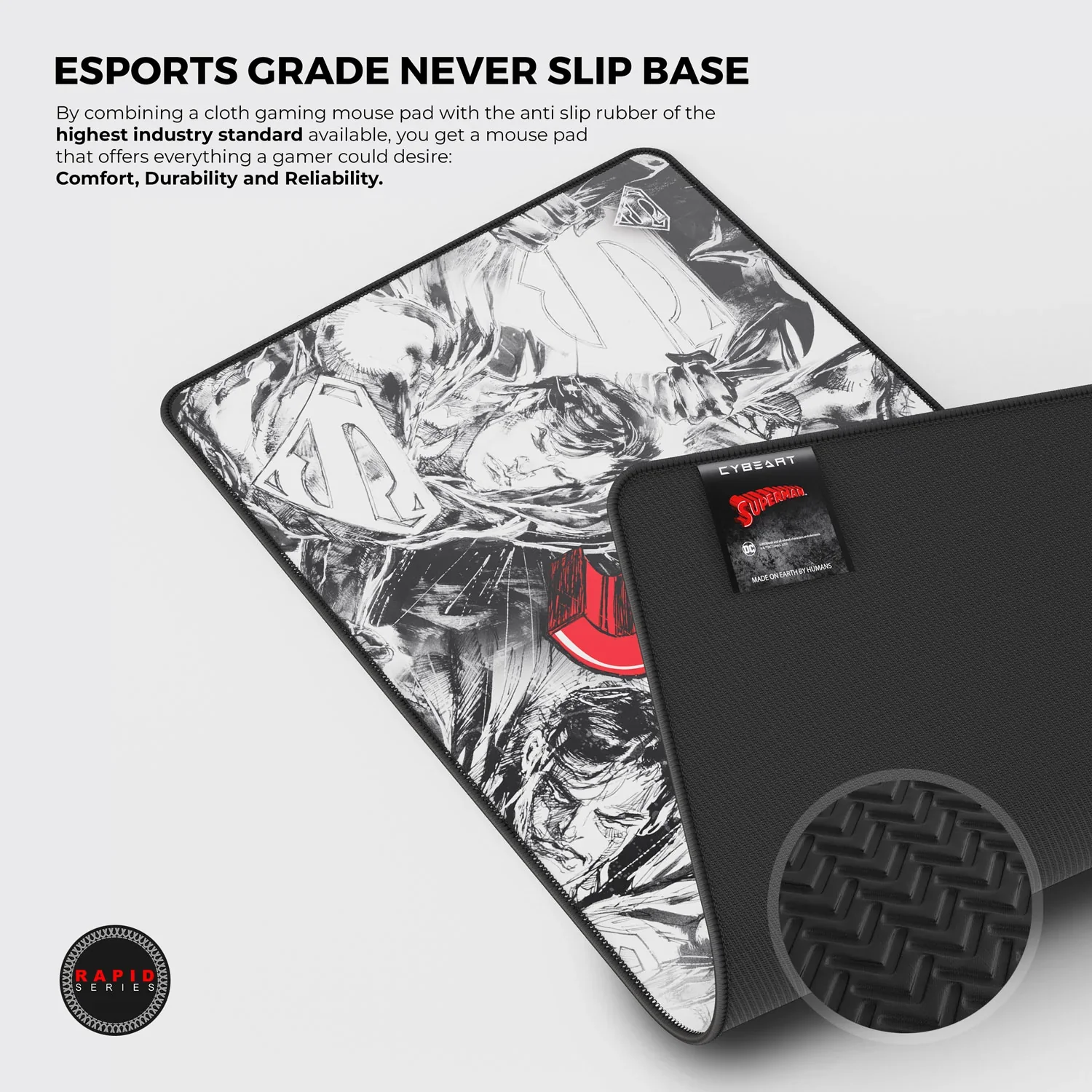 Cybeart Superman Jim Lee Edition Gaming Desk Mat (XXL - 900x400x4mm) Waterproof, Never Slip Base, Stitched Edges, Esports Grade - Image 6