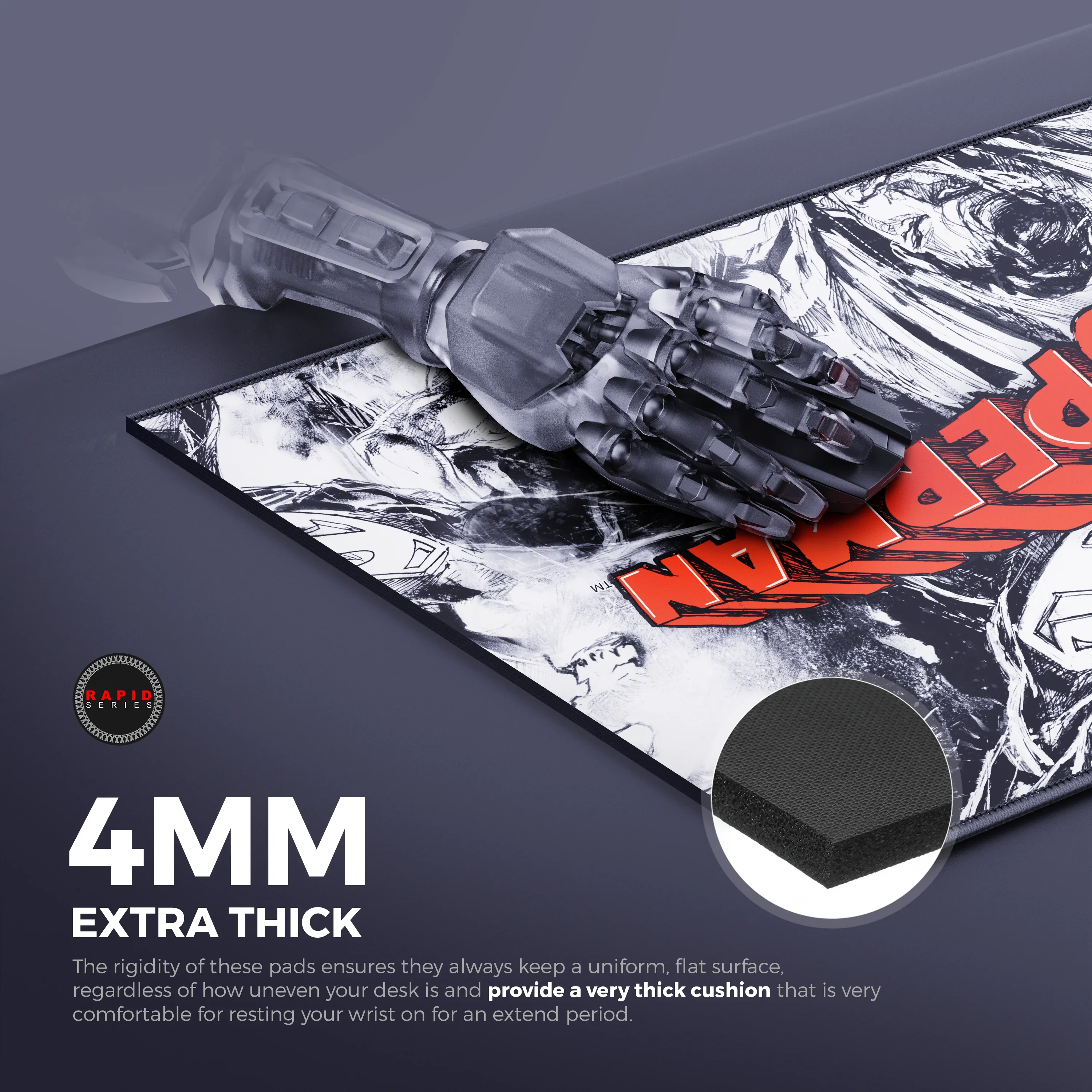 Cybeart Superman Jim Lee Edition Gaming Desk Mat (XXL - 900x400x4mm) Waterproof, Never Slip Base, Stitched Edges, Esports Grade - Image 7