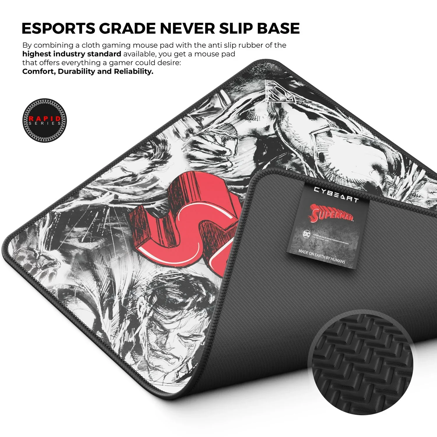 Cybeart Superman Jim Lee Edition Gaming Mouse Pad (Large - 450x400x4mm) Waterproof, Never Slip Base, Stitched Edges, Esports Grade - Image 6