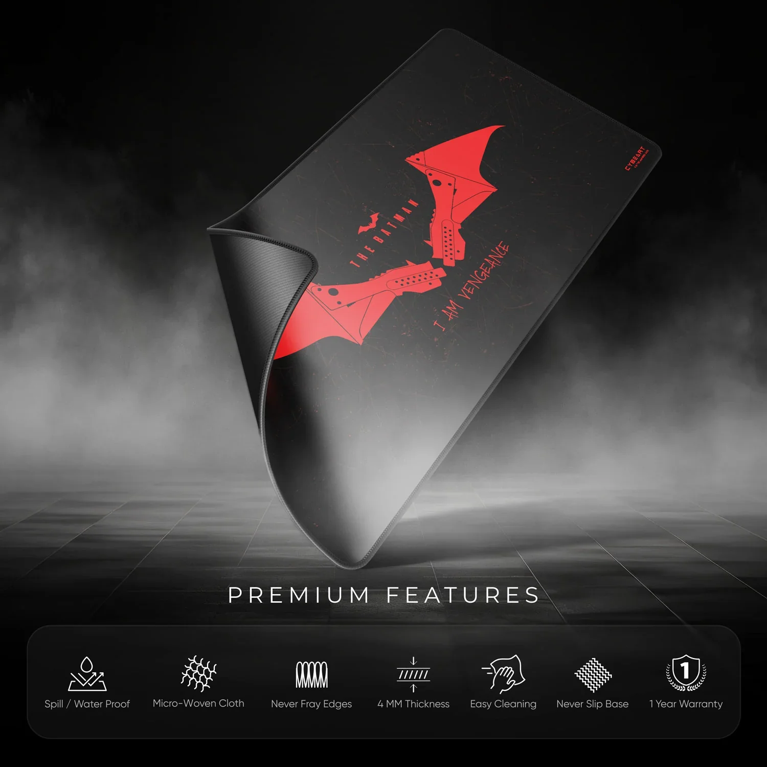Cybeart The Batman Gaming Desk Mat (XXL - 900x400x4mm) Waterproof, Never Slip Base, Stitched Edges, Esports Grade - Image 9