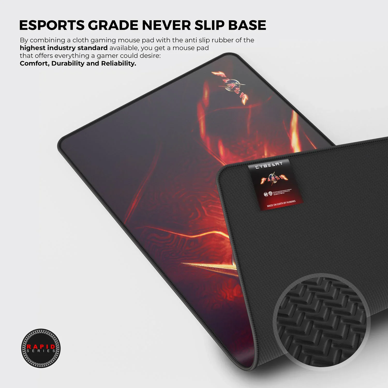 Cybeart The Flash Gaming Desk Mat (XXL - 900x400x4mm) Waterproof, Never Slip Base, Stitched Edges, Esports Grade - Image 6