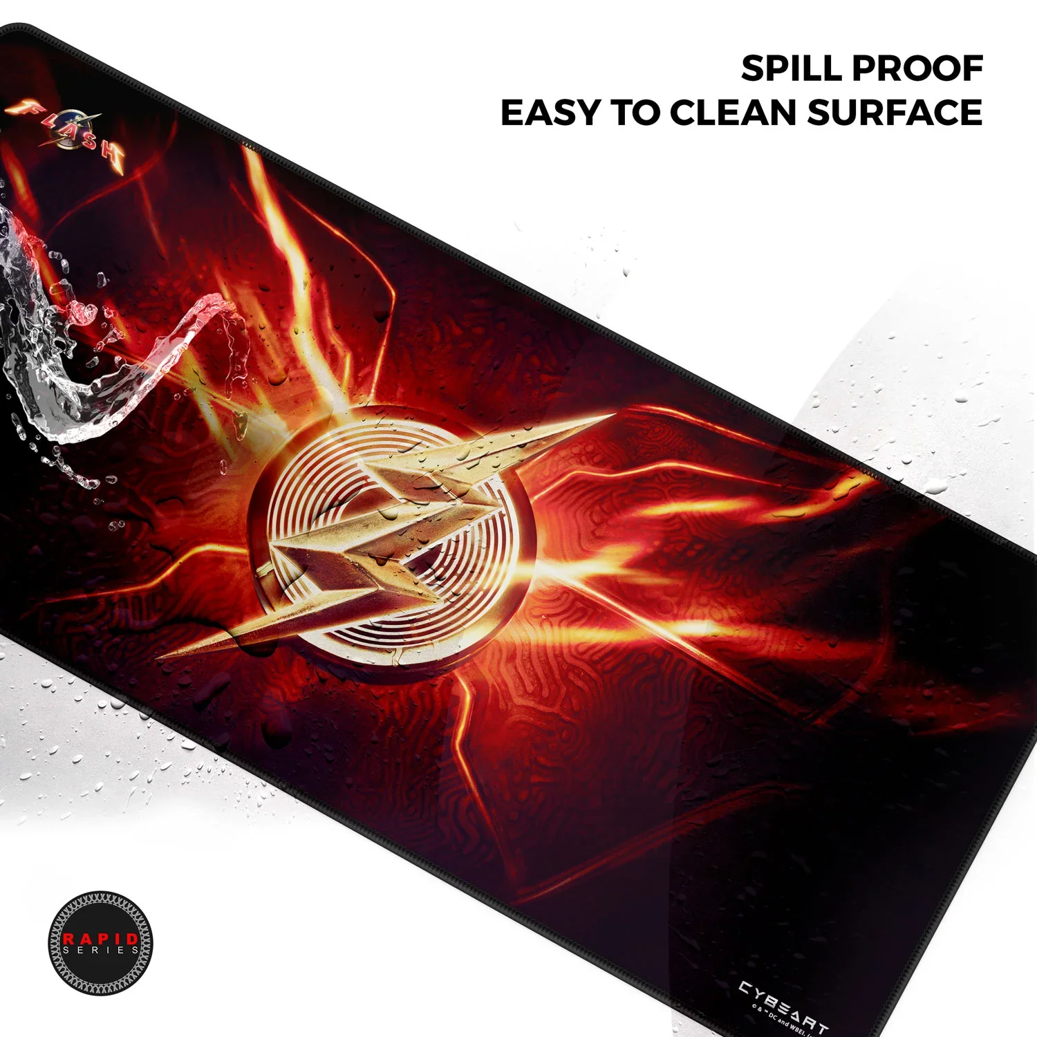 Cybeart The Flash Gaming Desk Mat (XXL - 900x400x4mm) Waterproof, Never Slip Base, Stitched Edges, Esports Grade - Image 8