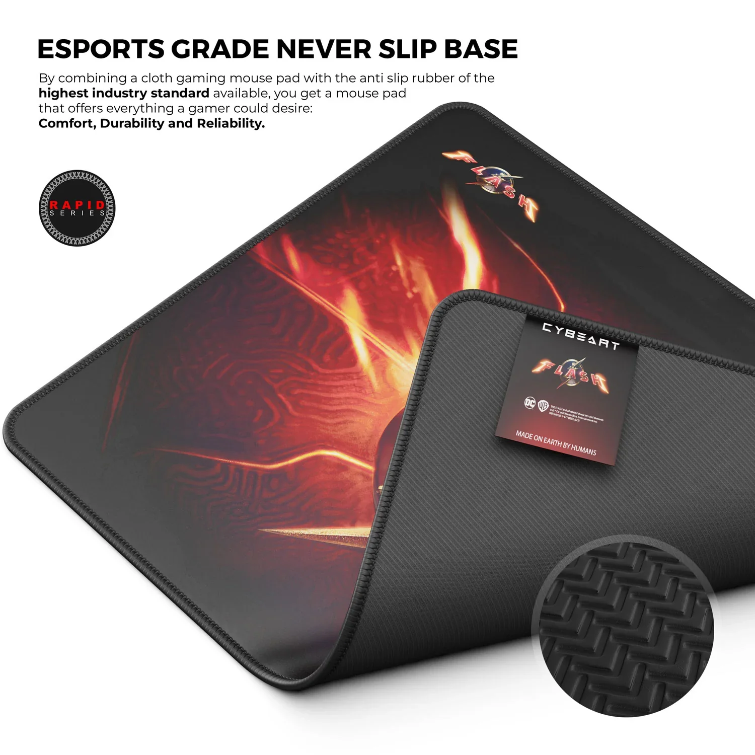 Cybeart The Flash Gaming Mouse Pad (Large - 450x400x4mm) Waterproof, Never Slip Base, Stitched Edges, Esports Grade - Image 3