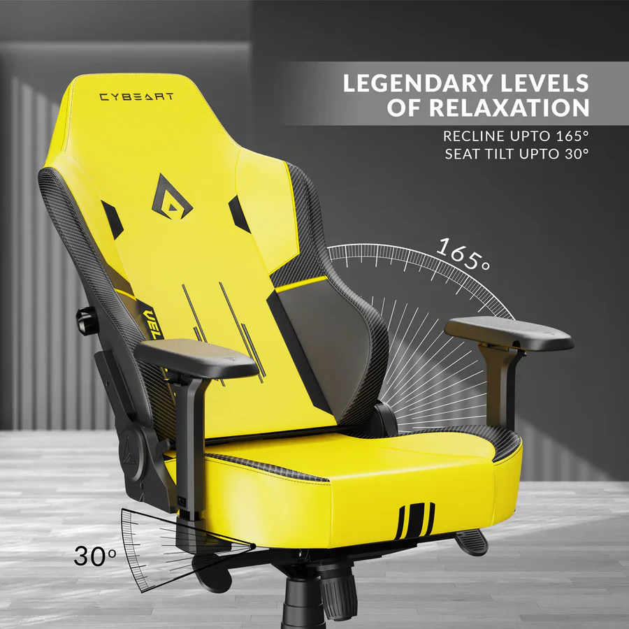 CYBEART Velocity 1.0 (Yellow) Gaming Office Chair 4D Armrest Inbuilt Lumbar Support Supreme PU Leather, Ergonomic, Recline & Tilt - Image 5