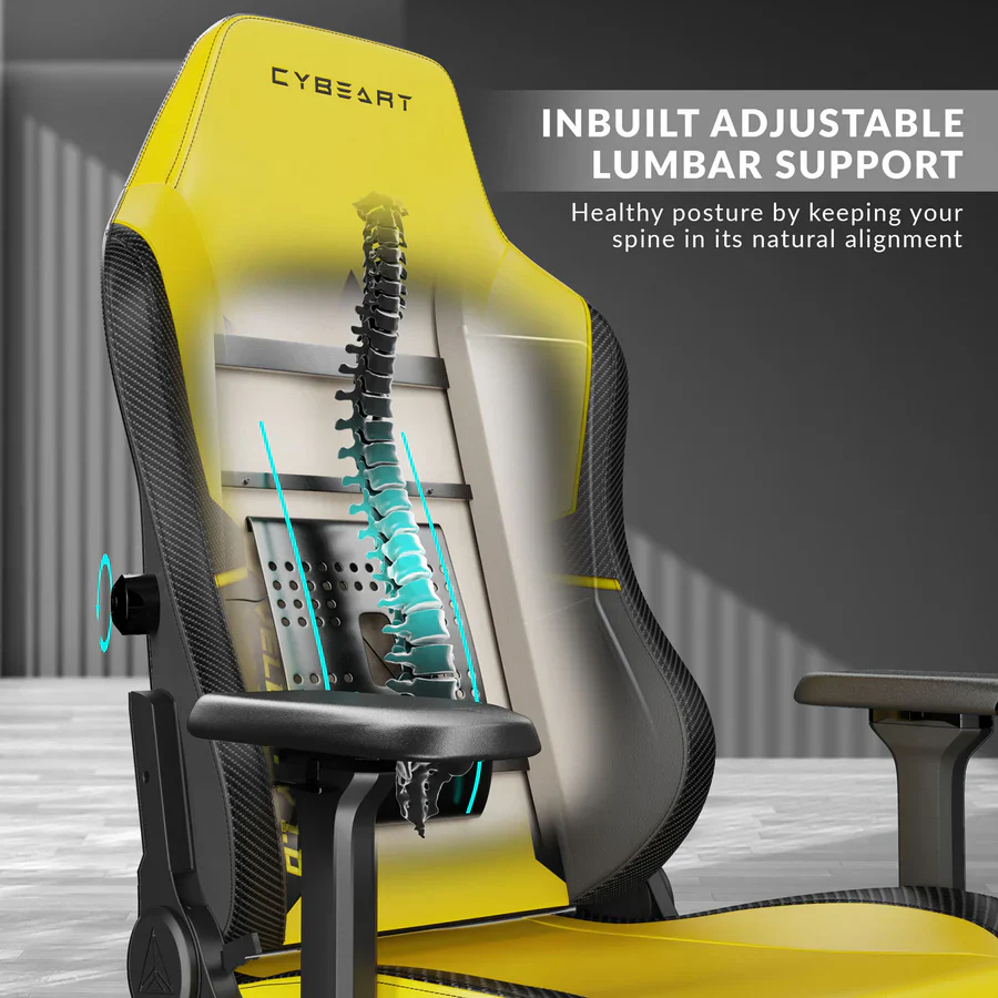 CYBEART Velocity 1.0 (Yellow) Gaming Office Chair 4D Armrest Inbuilt Lumbar Support Supreme PU Leather, Ergonomic, Recline & Tilt - Image 7