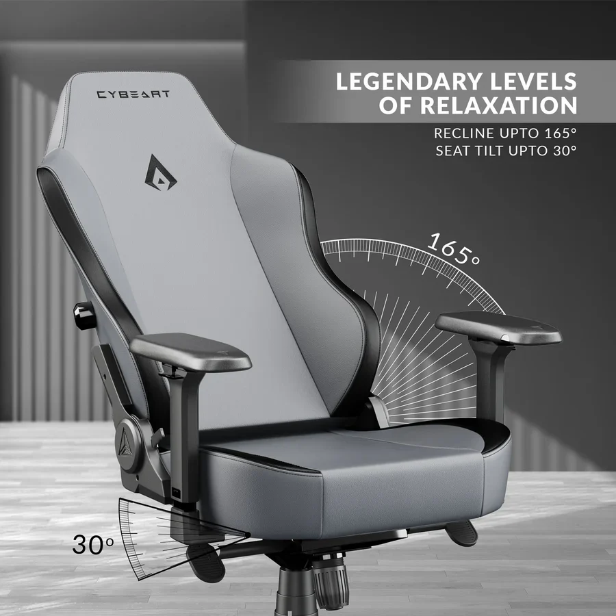 CYBEART X11 Gray Gaming Office Chair 4D Armrest Inbuilt Lumbar Support Supreme PU Leather, Ergonomic, Recline & Tilt - Image 6