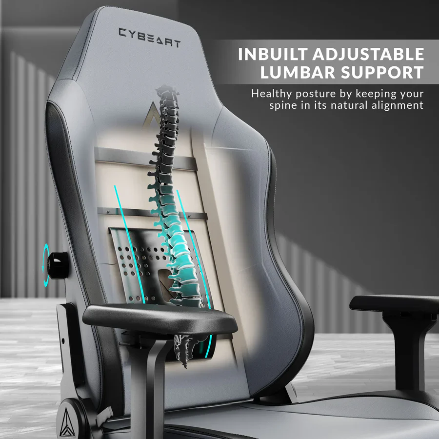 CYBEART X11 Gray Gaming Office Chair 4D Armrest Inbuilt Lumbar Support Supreme PU Leather, Ergonomic, Recline & Tilt - Image 9