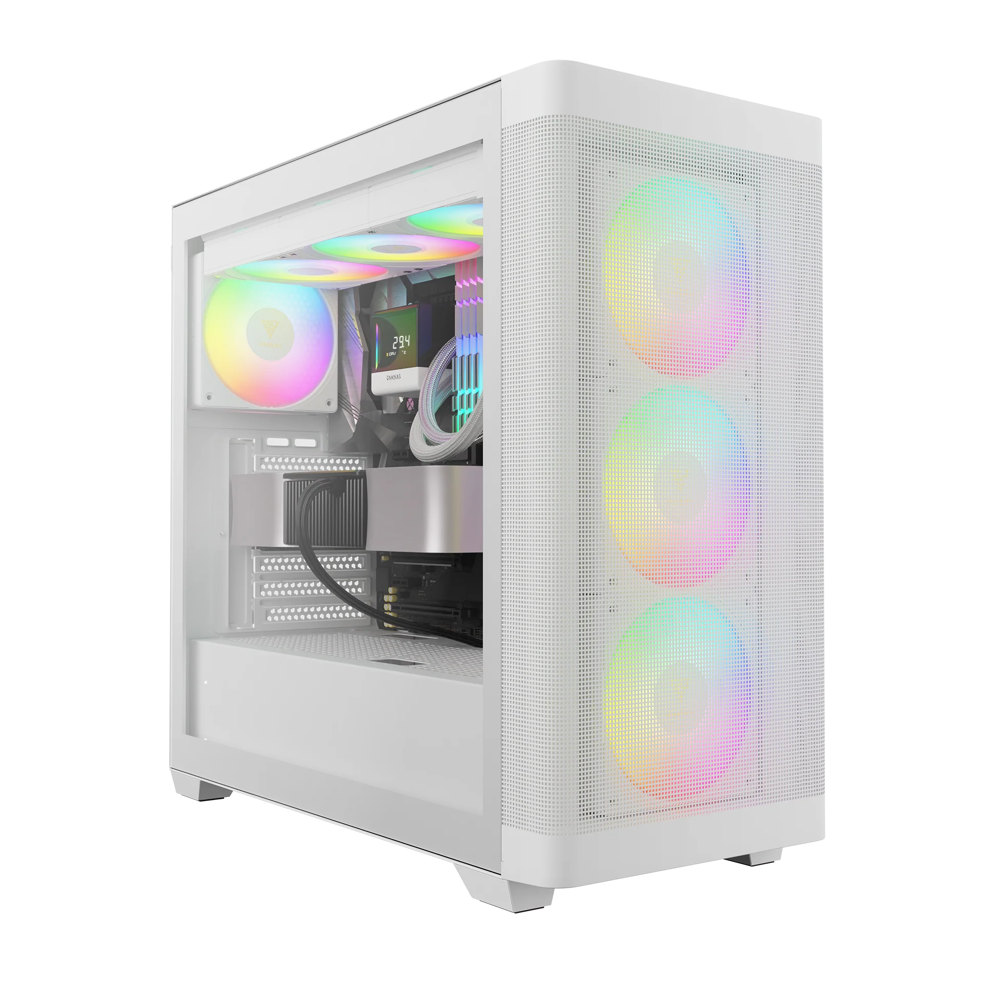 GAMDIAS ATHENA M3 White Stylish Mesh Front Case with Pre Installed ARGB Fans