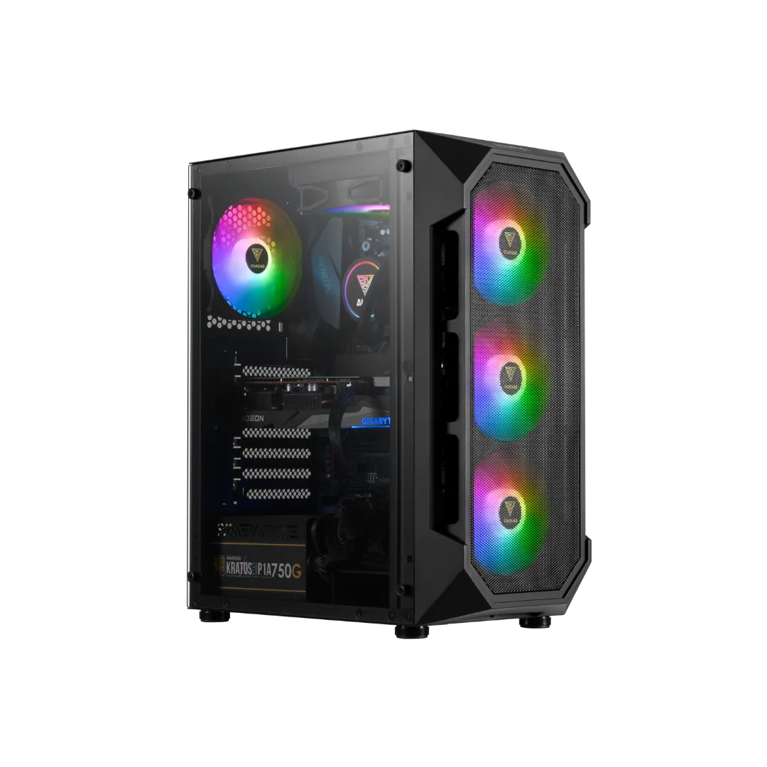 Gamdias Aura GC 1 ARGB Mid Tower Cabinet - Front Mesh Panel, 4x 120mm Fans, I/O Panel with ARGB Lighting - 352x200x442mm