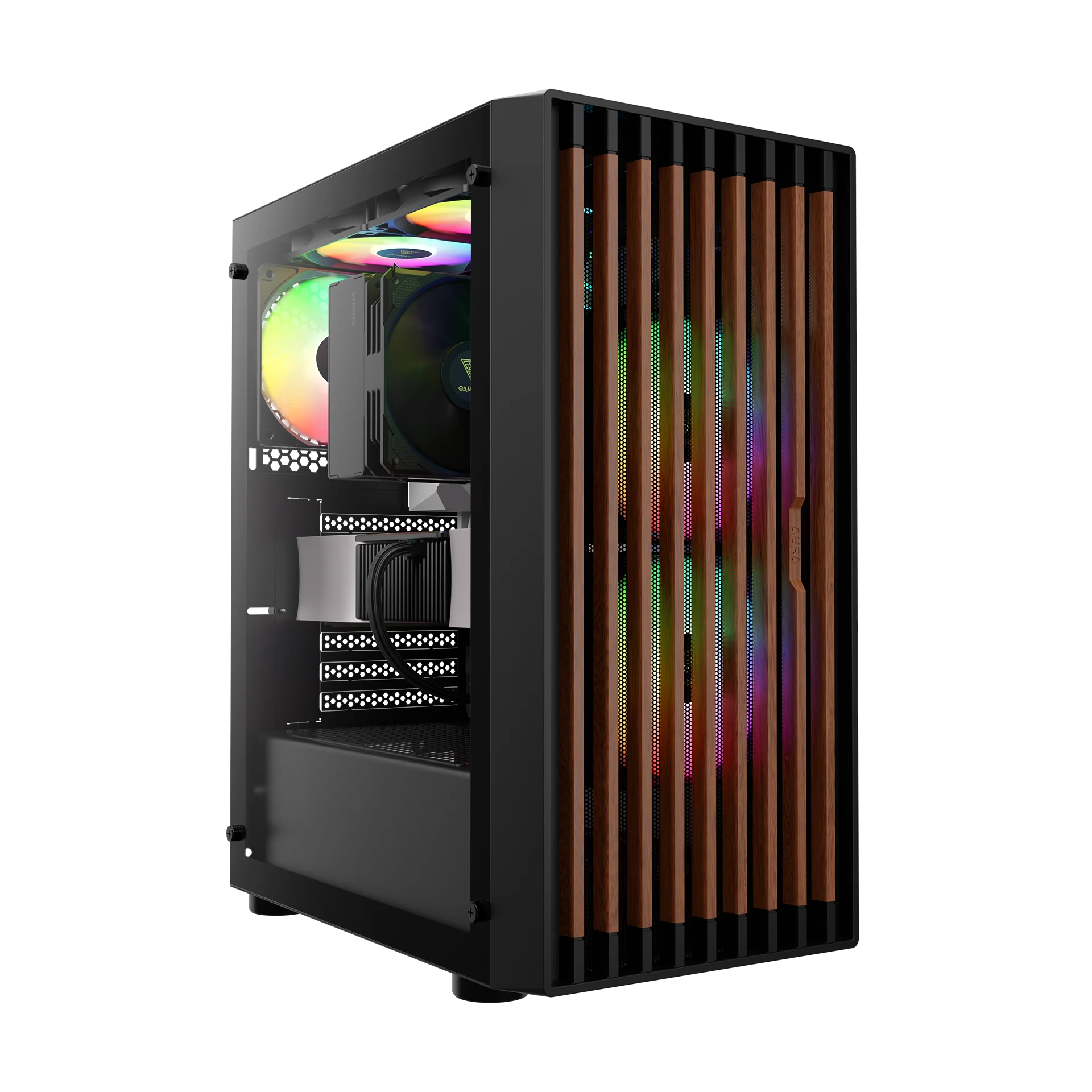 GAMDIAS AURA GC4 Stylish Walnut Mesh ARGB Case with Pre Installed Fans