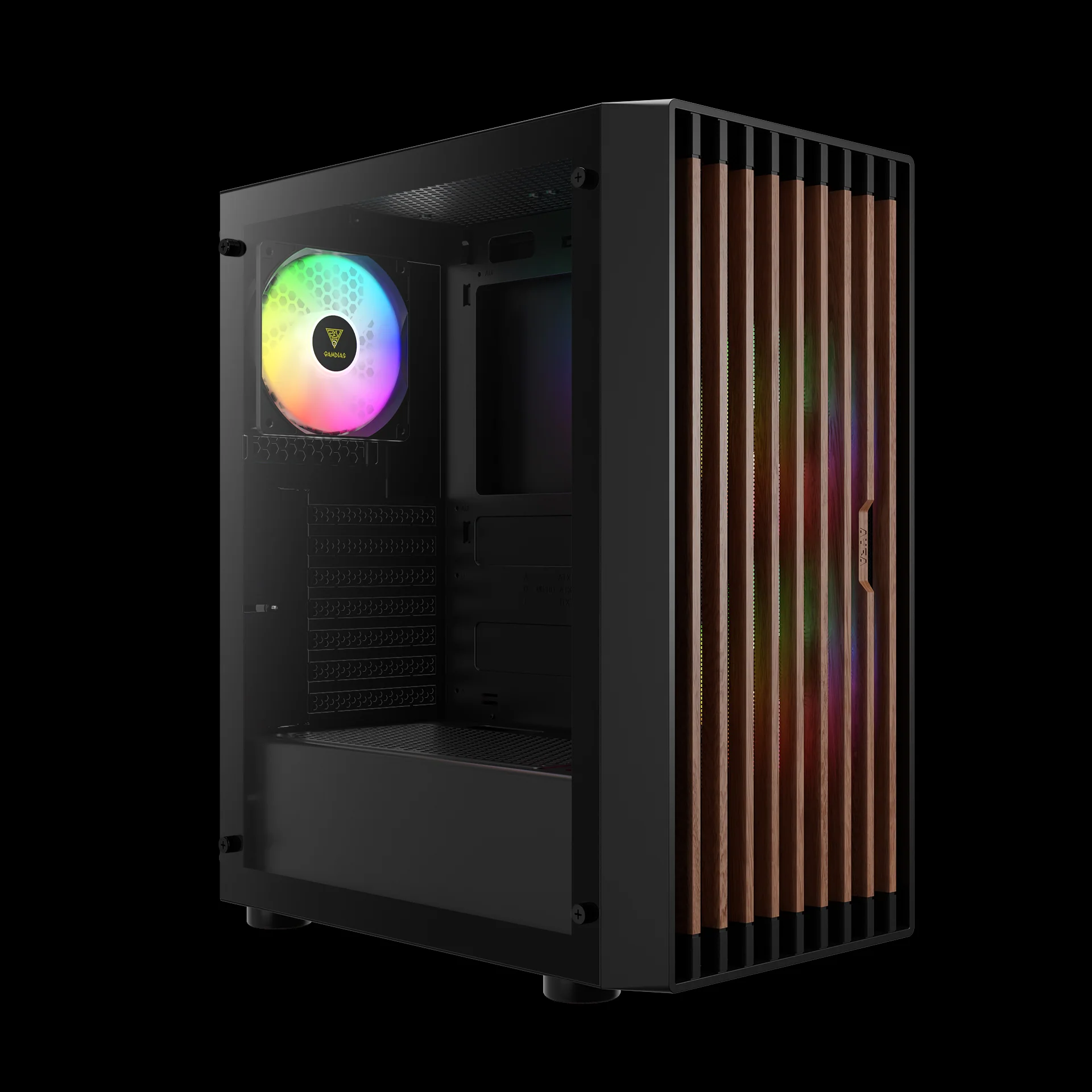 GAMDIAS AURA GC4 Stylish Walnut Mesh ARGB Case with Pre Installed Fans - Image 2