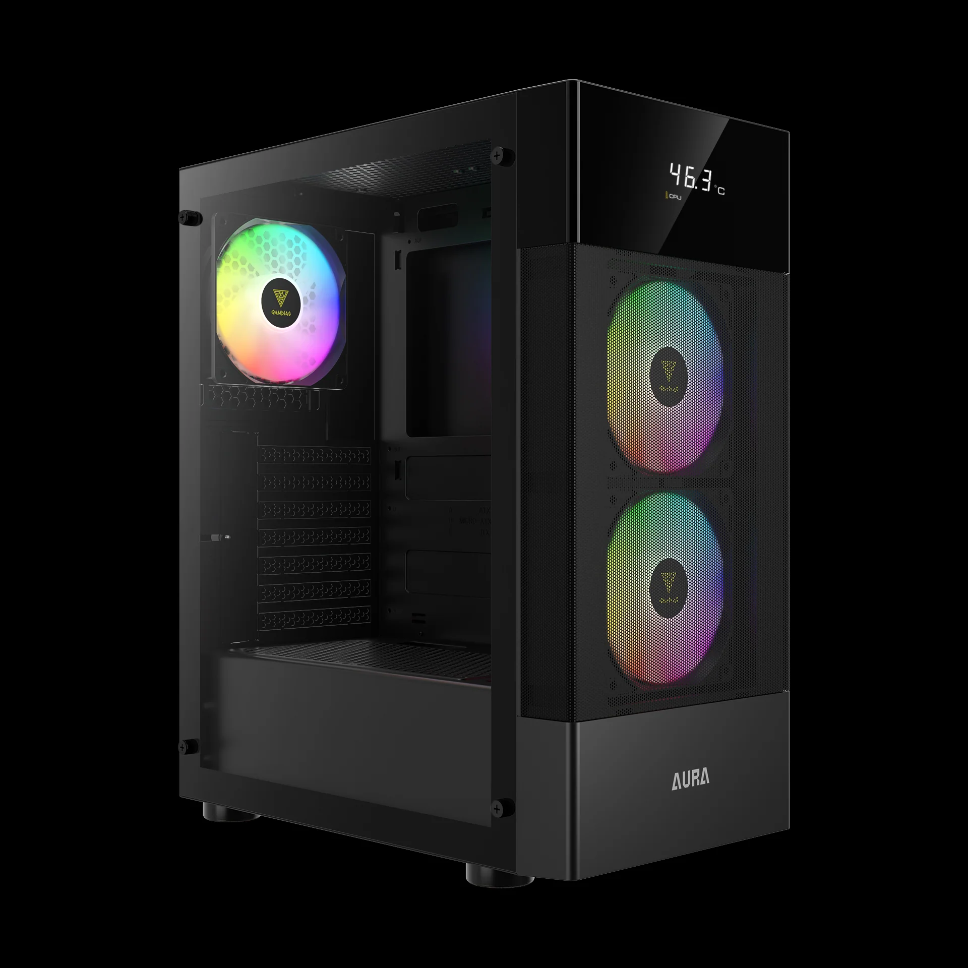 GAMDIAS AURA GC5 Black ARGB Mid Tower Cabinet with Digital Front Display - Image 3