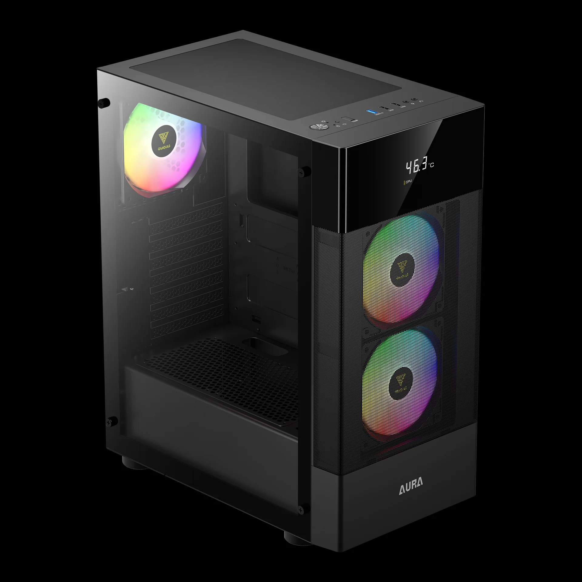 GAMDIAS AURA GC5 Black ARGB Mid Tower Cabinet with Digital Front Display - Image 5