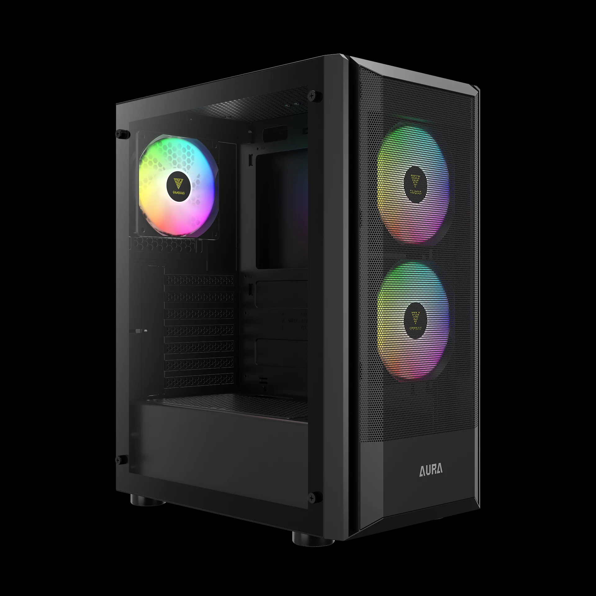 GAMDIAS AURA GC6 ARGB Black Mid Tower Cabinet with Mesh Design & RGB Fans - Image 3
