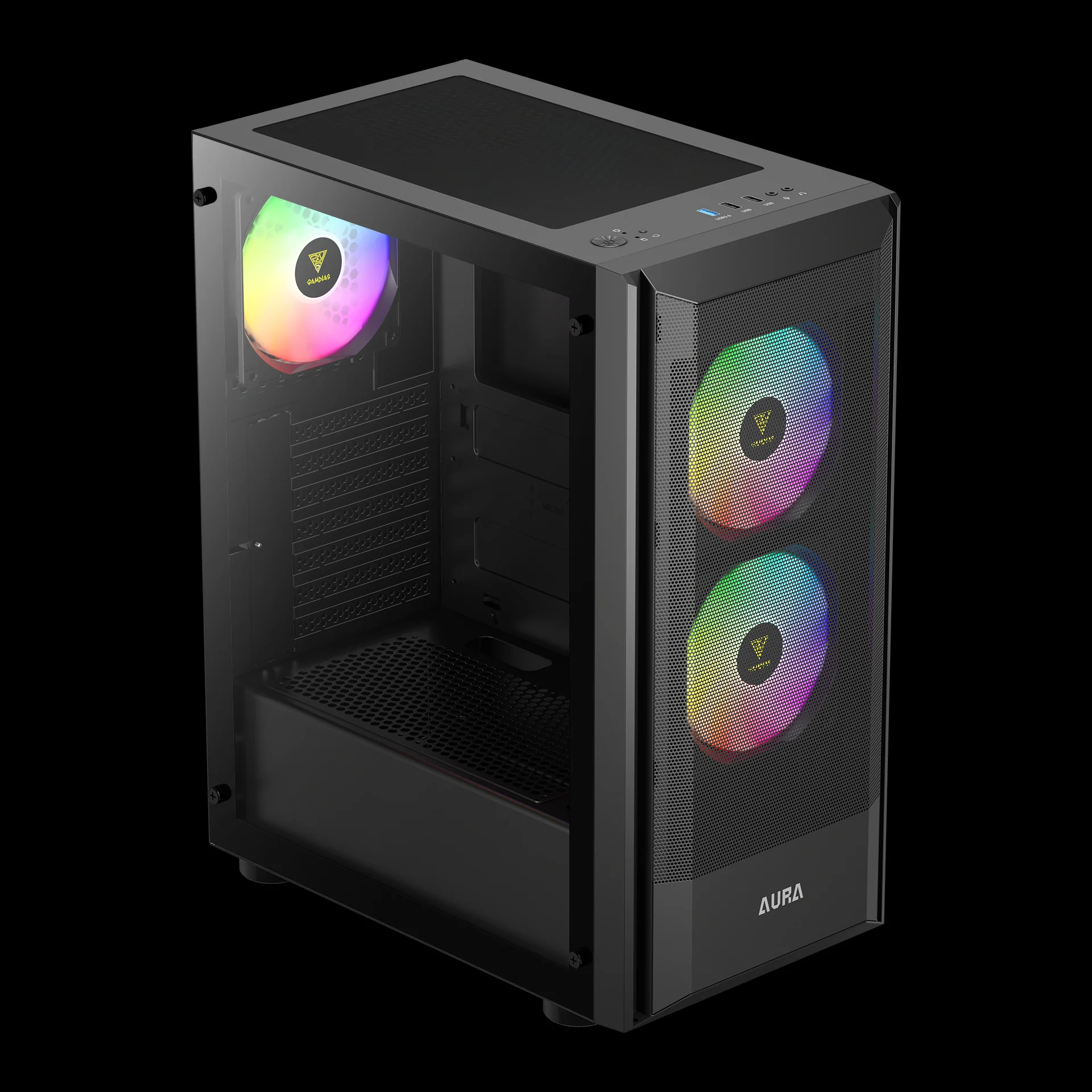 GAMDIAS AURA GC6 ARGB Black Mid Tower Cabinet with Mesh Design & RGB Fans - Image 4
