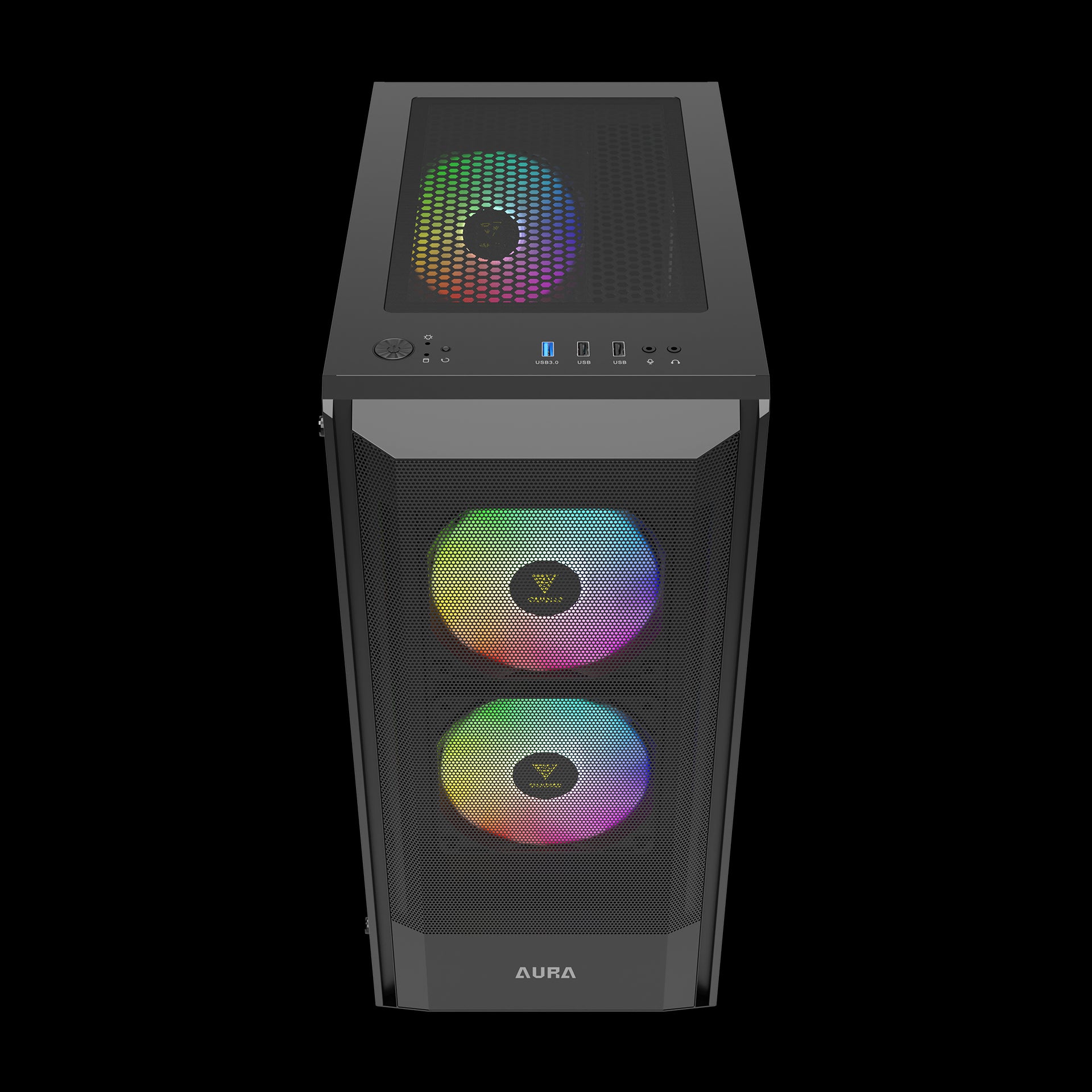 GAMDIAS AURA GC6 ARGB Black Mid Tower Cabinet with Mesh Design & RGB Fans - Image 6