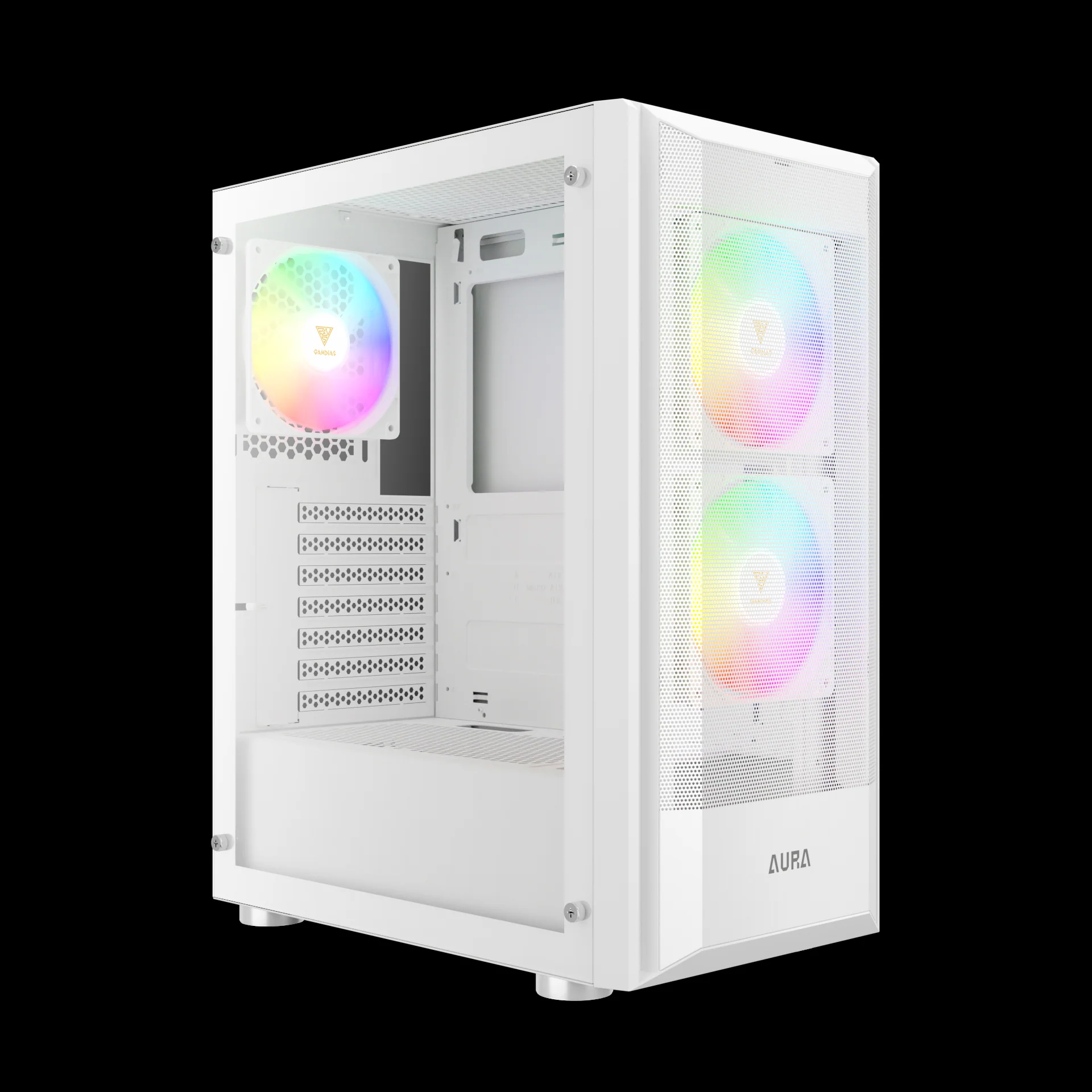 GAMDIAS AURA GC6 WH ARGB Mid Tower Gaming Case with Front Mesh & Pre installed Fans - Image 3