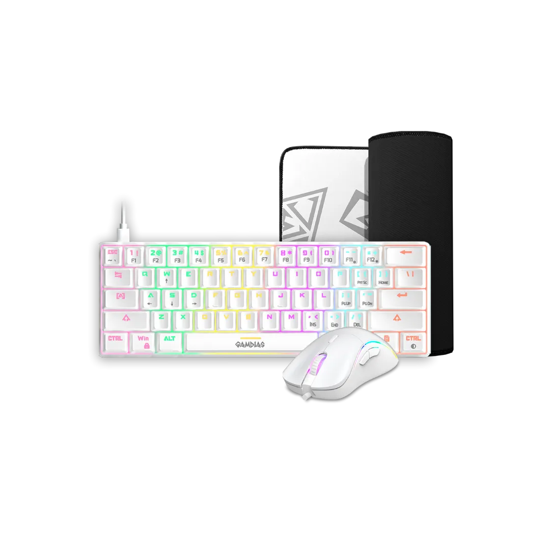 Gamdias Hermes E4 (3in1) Mechanical Keyboard/Mice/Mat White Colour RGB 519g 1000HZ N-Key rollover Key Switch Red
