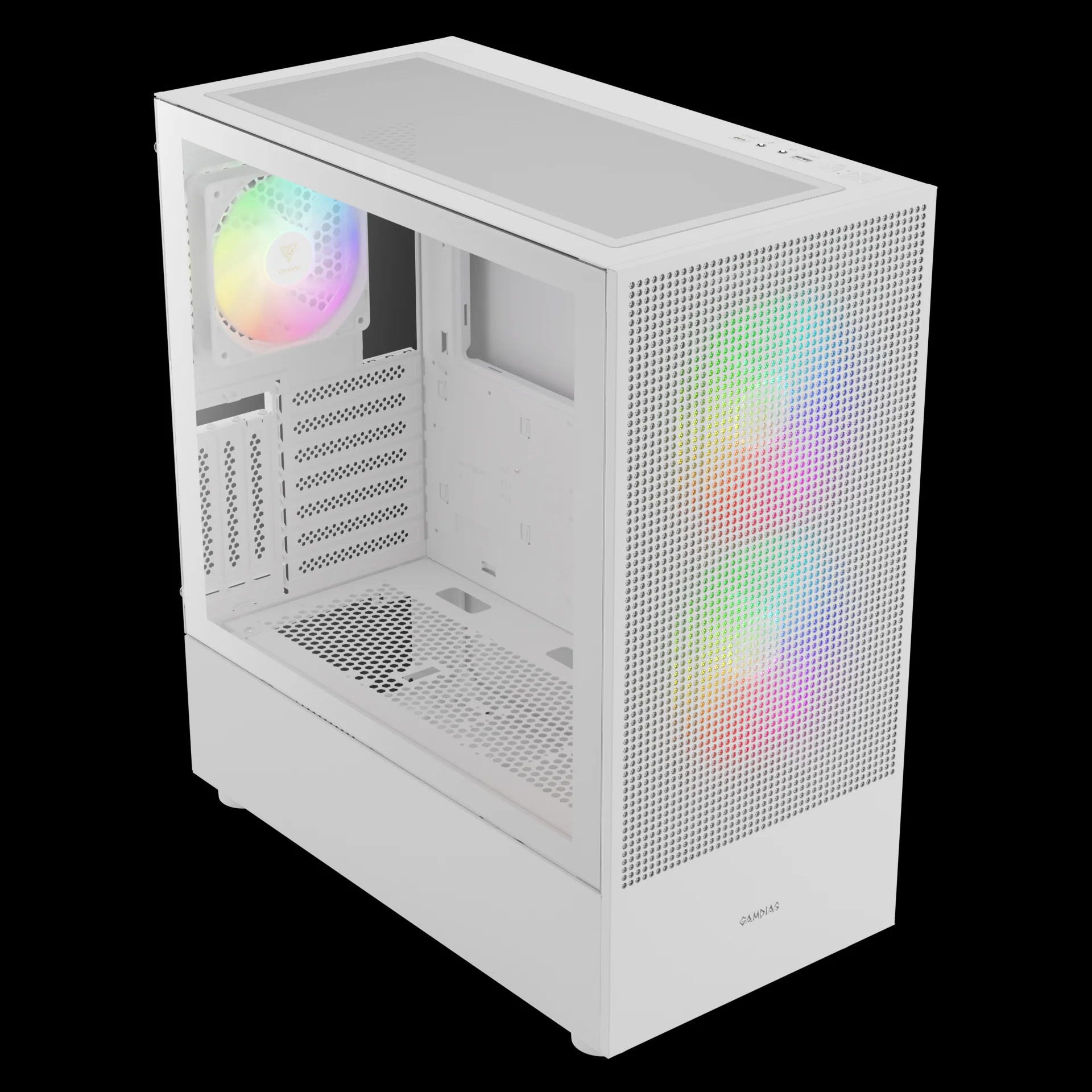 GAMDIAS TALOS E3 Mesh Elite WH White Mid Tower Case with ARGB PWM Fans - Image 2