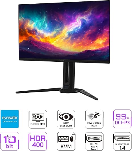 GIGABYTE - AORUS FO27Q3-27" QD OLED Gaming Monitor - QHD 2560x1440-360Hz - 0.03ms GTG - AMD FreeSync Premium Pro - Type C KVM - HDMI, DP, Type C - Height Adjustable - Black - Image 3