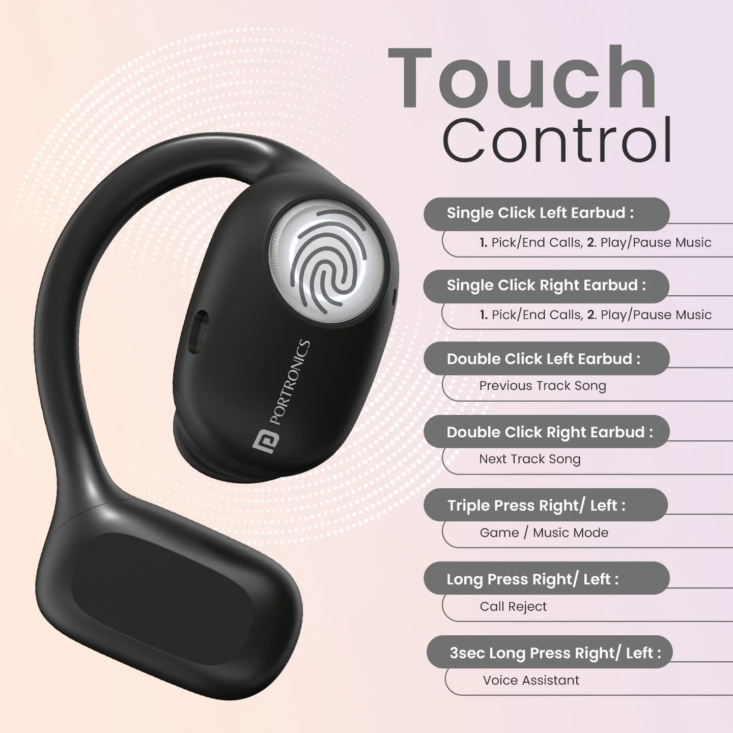 PORTRONICS Harmonics Twins 30 | 30 Hour Playtime | 16mm Dynamic Driver| Open Ear Comfort| LED Display - Image 31