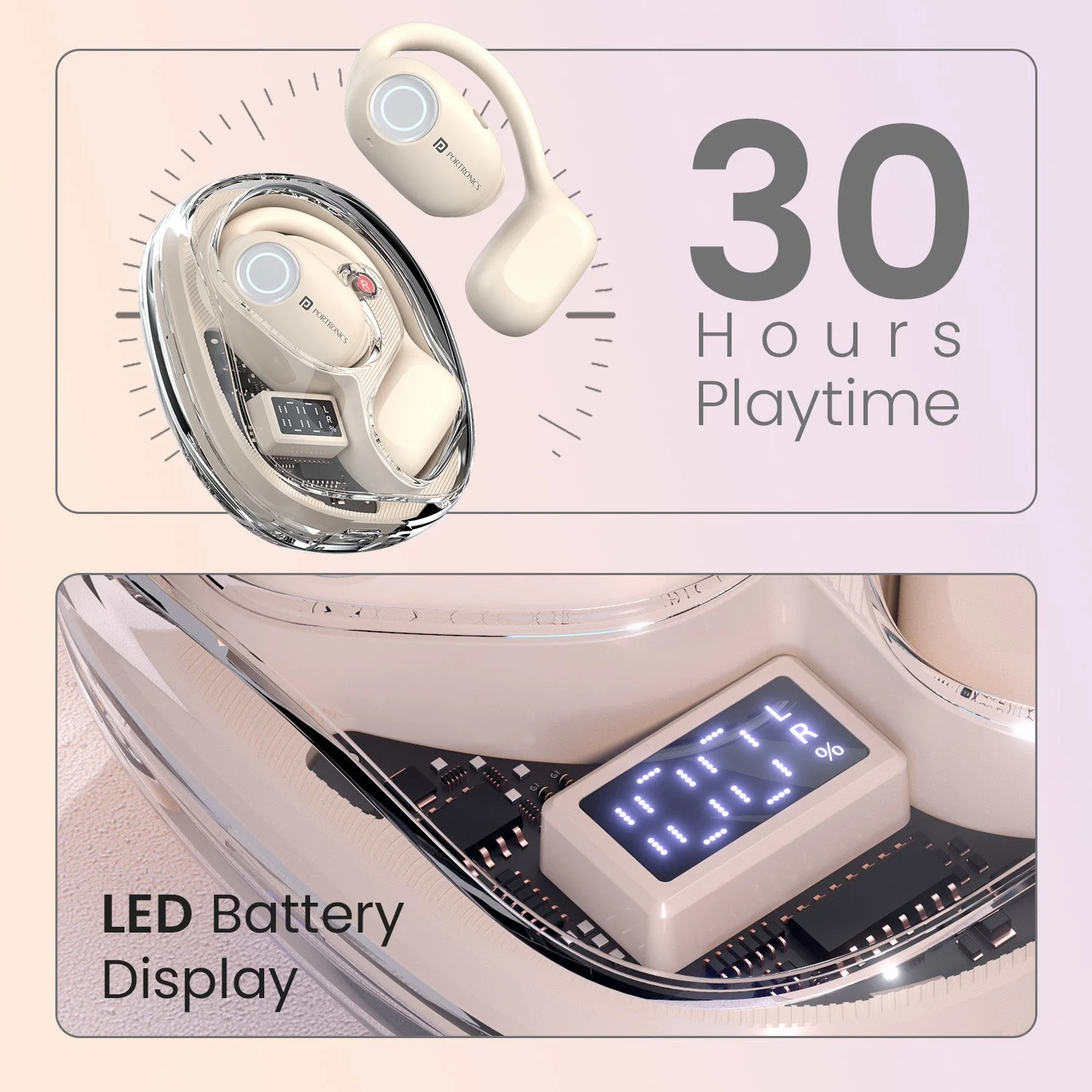 PORTRONICS Harmonics Twins 30 | 30 Hour Playtime | 16mm Dynamic Driver| Open Ear Comfort| LED Display - Image 7
