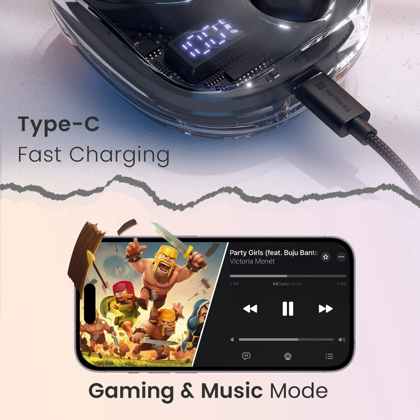 PORTRONICS Harmonics Twins 30 | 30 Hour Playtime | 16mm Dynamic Driver| Open Ear Comfort| LED Display - Image 9