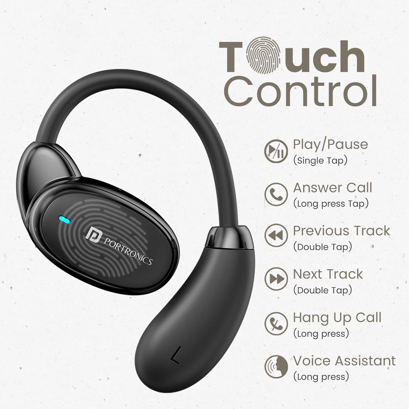 PORTRONICS Harmonics Twins 31 | Touch Control | Bluetooth 5.4V | Secure Ear Fit| Type C Fast Charging - Image 10