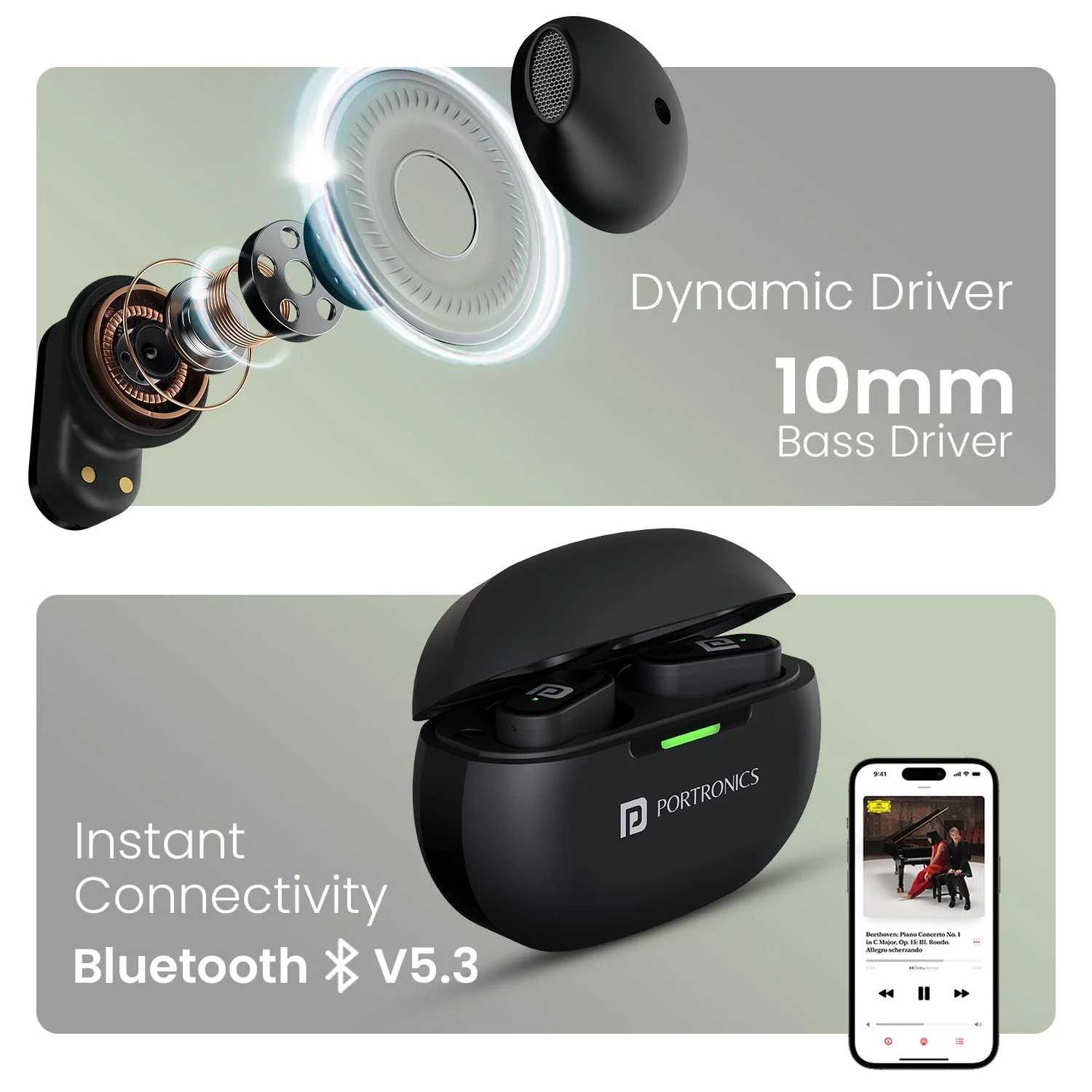 PORTRONICS Harmonics Twins S17 | Ergonomic Light Design | Game/Music Mode |10mm Dynamic Driver | Type C Fast Charging - Image 16