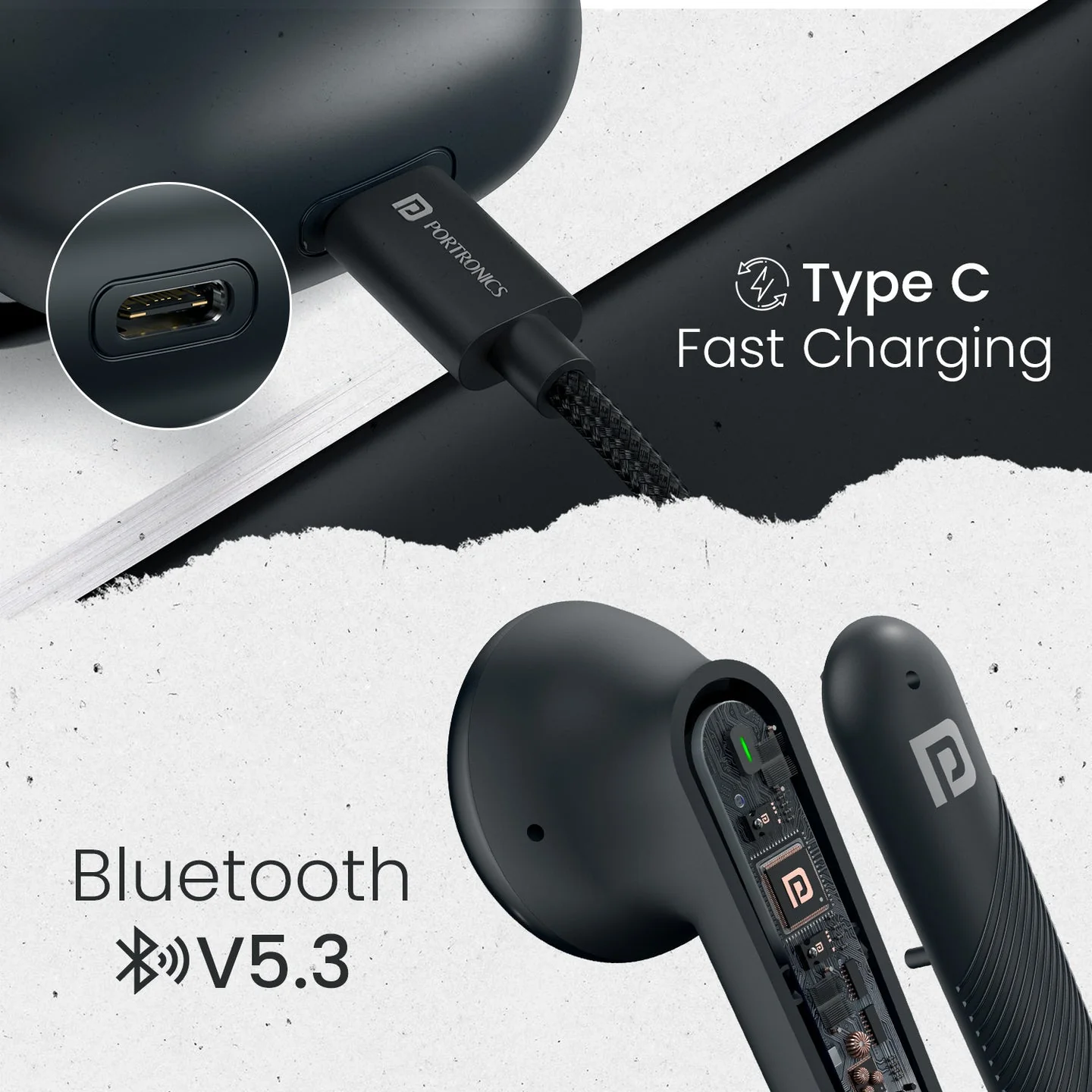 PORTRONICS Harmonics Twins S18 | Game/Music Mode |Crystal Clear Calls | Bluetooth 5.3V | Touch Control - Image 24