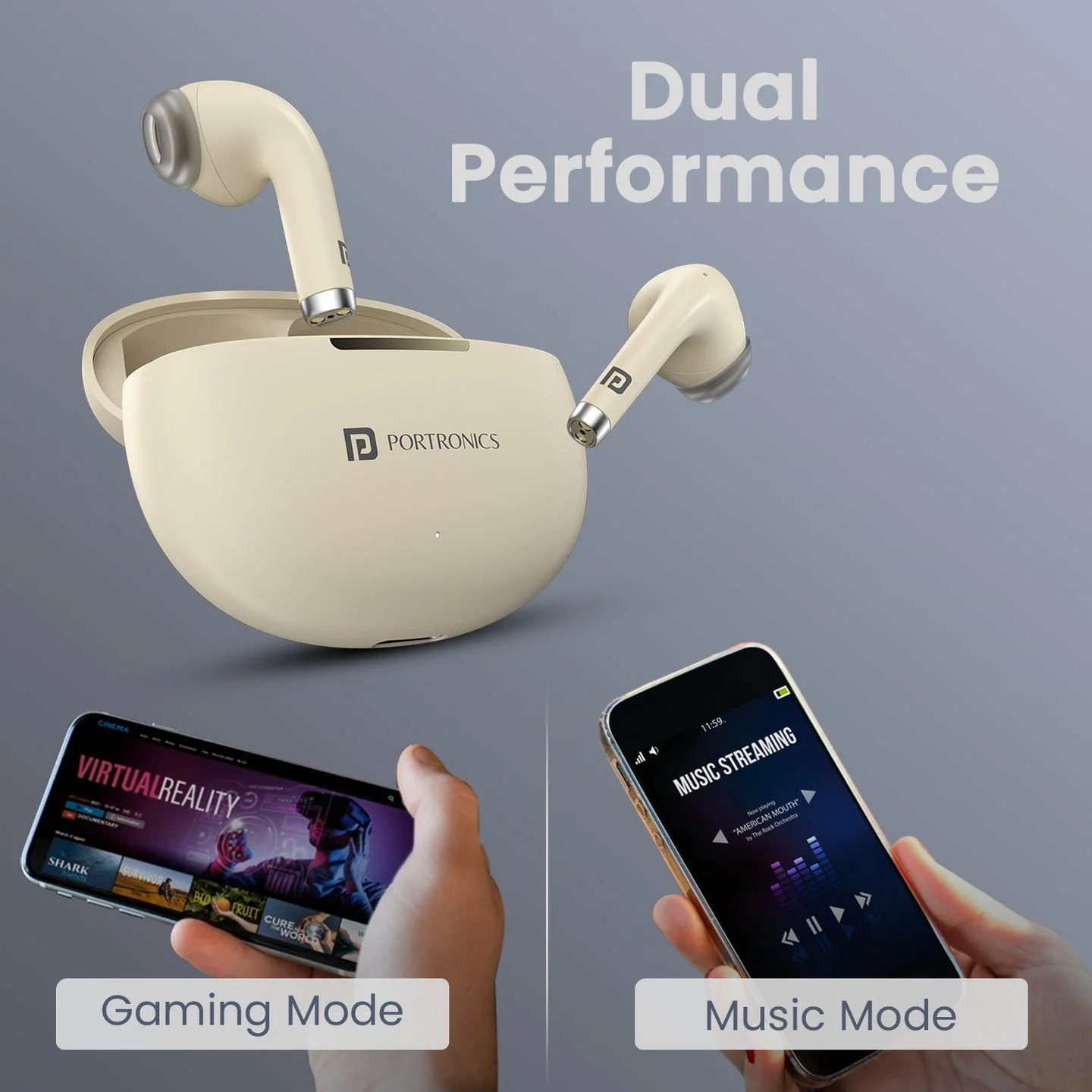 PORTRONICS Harmonics Twins S19 | Unique Earbuds Design | Game/Music Mode | Touch Control | Type C Fast Charging - Image 25
