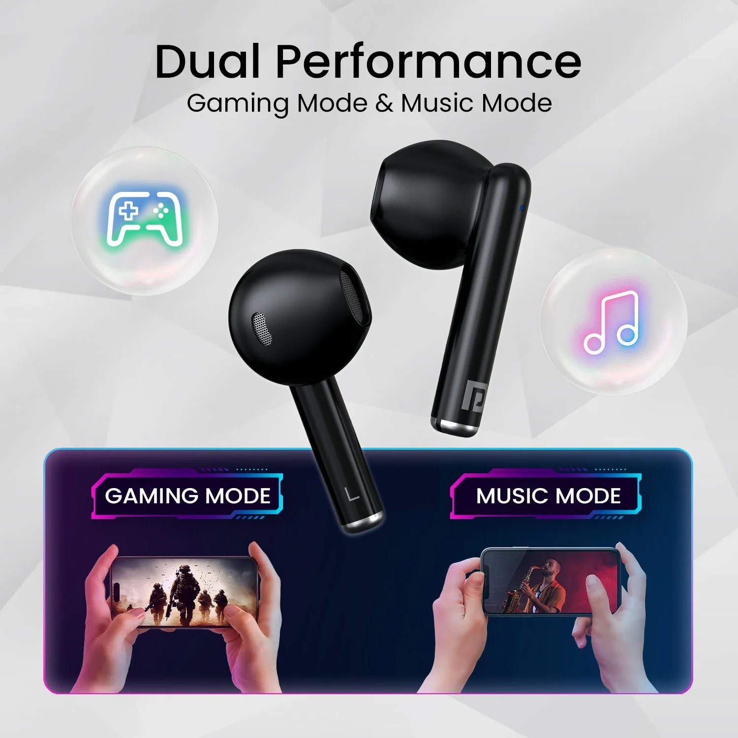 PORTONICS Harmonics Twins S20 | Gaming & Music Mode | 13mm Bass Dynamic Mode | Touch Control | Type C Fast Charging - Image 19