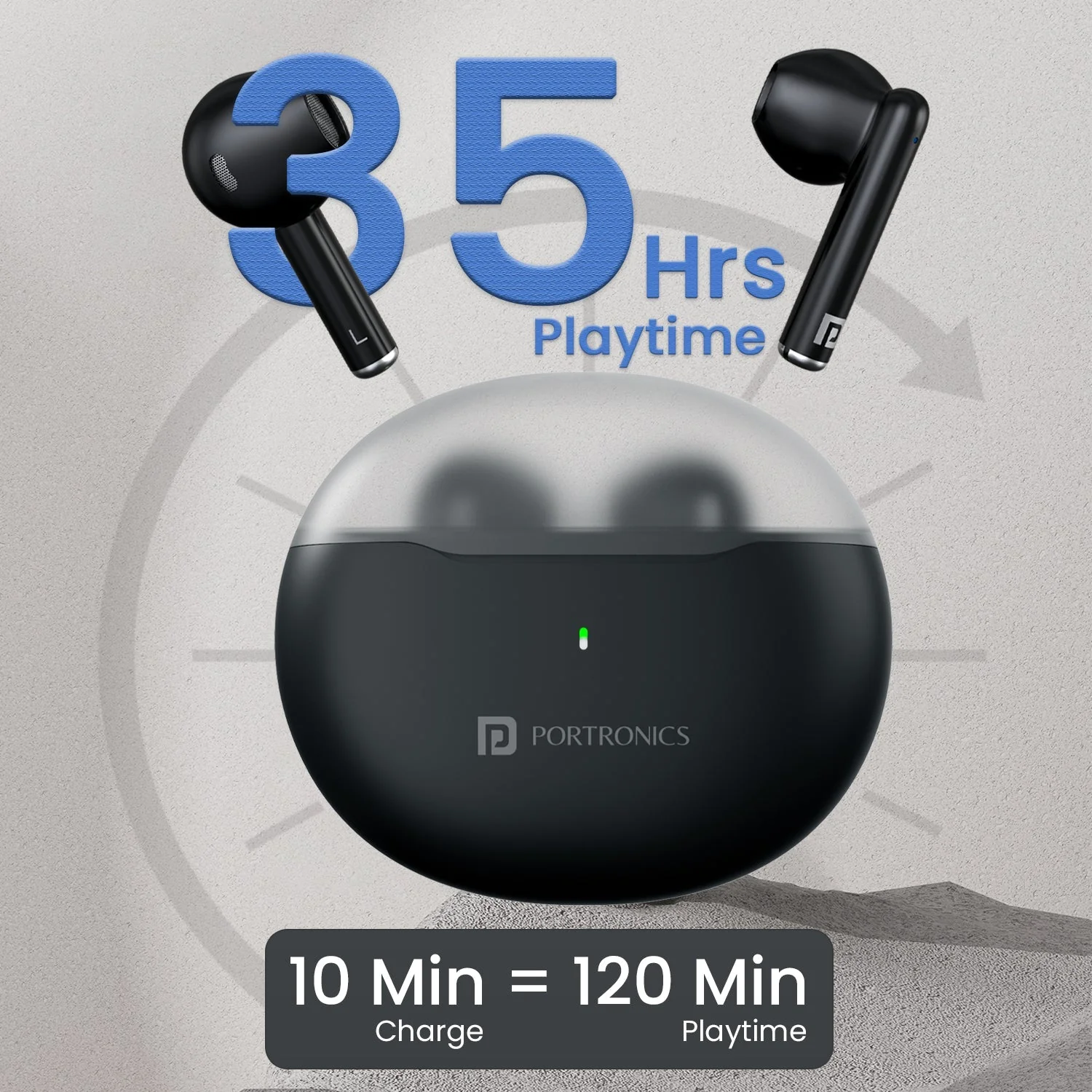 PORTONICS Harmonics Twins S20 | Gaming & Music Mode | 13mm Bass Dynamic Mode | Touch Control | Type C Fast Charging - Image 7