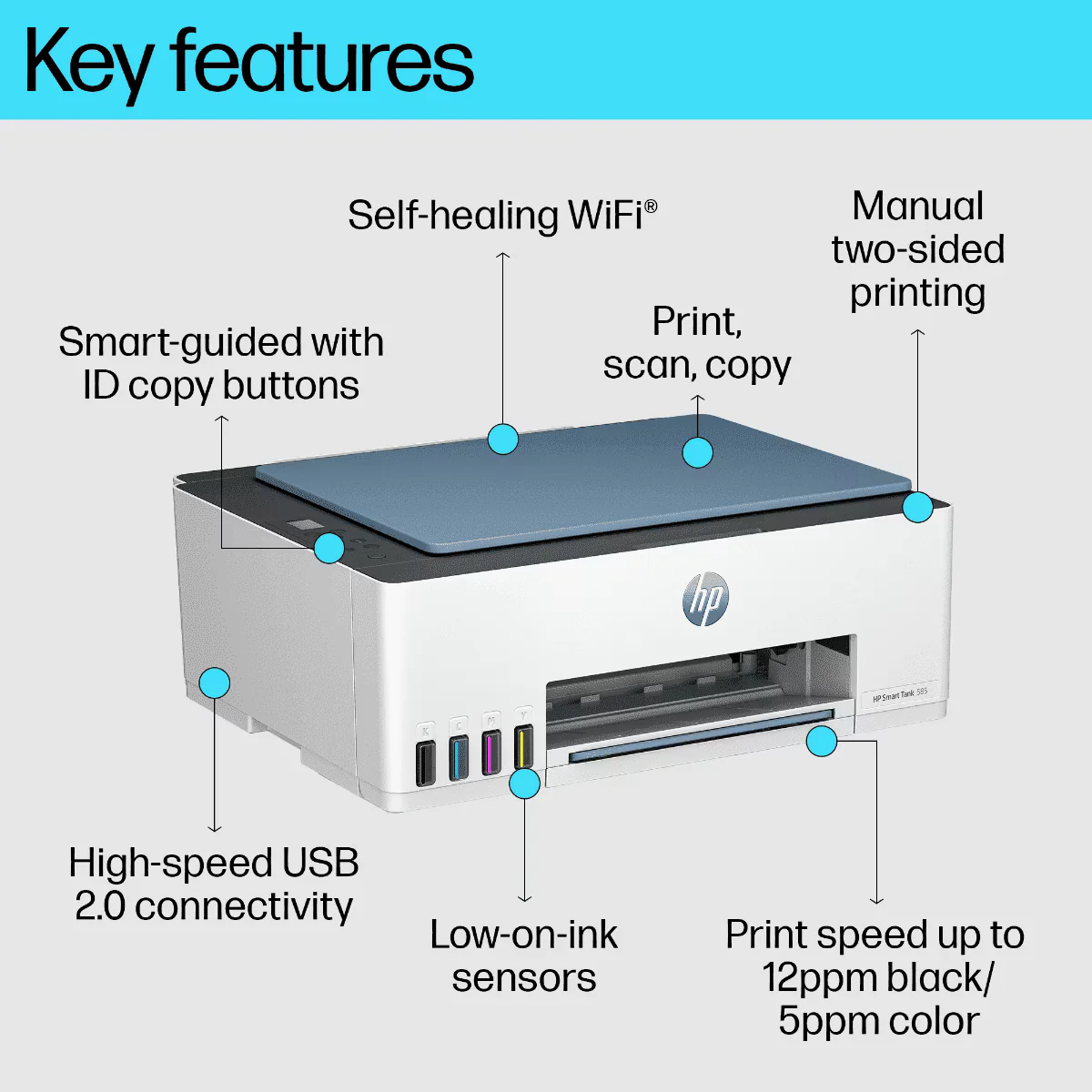 HP 585 Ink Tank PSCWL MFP | Print, Copy and Scan for Home and Office - Image 3