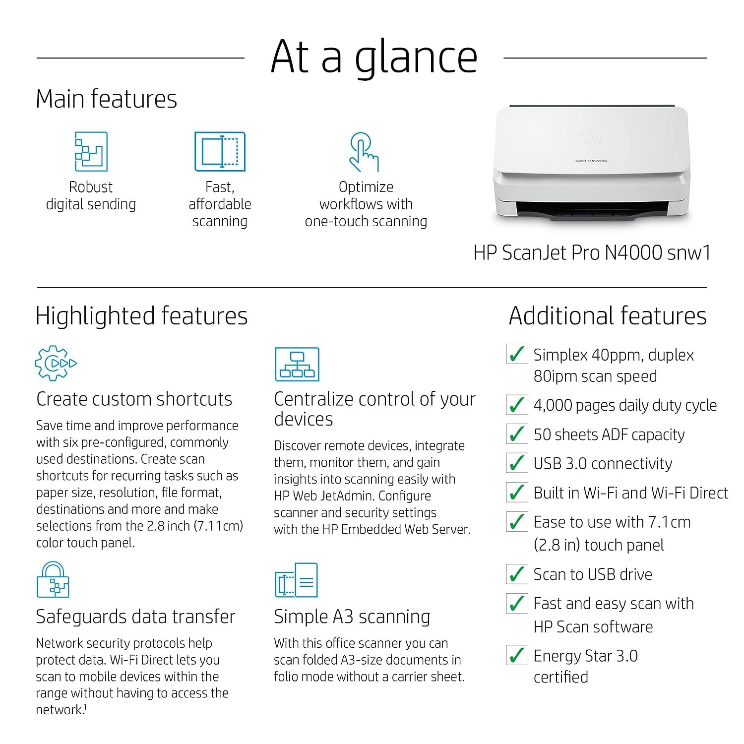 HP ScanJet Pro 4000 SNW Document Scanner | Fast 2-Sided Scanning with Duplex Scanning for Home and Office - Image 4