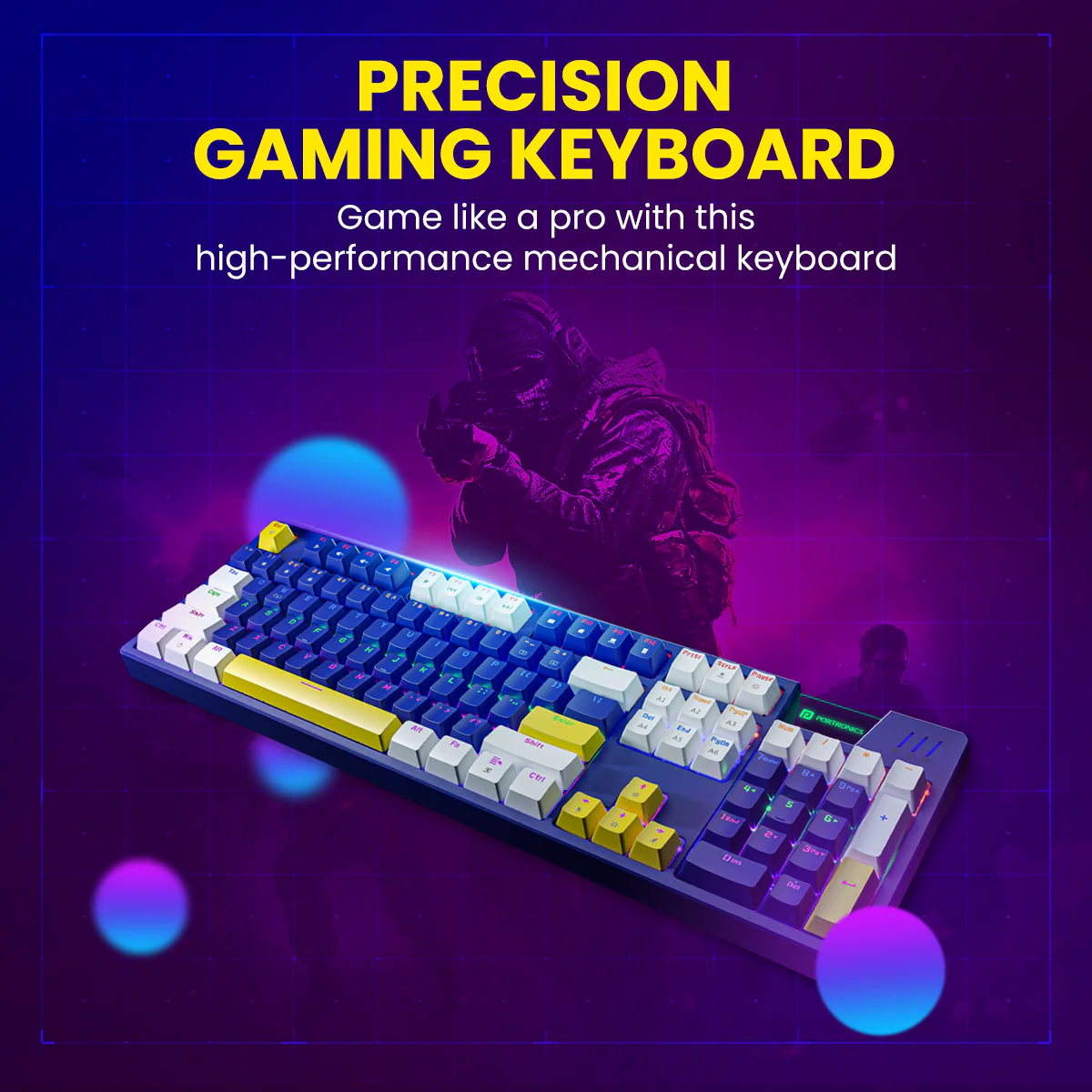 PORTRONICS K2 Keyboard Wired Mechanical Gaming Keyboard | Red Linear Switches | Dynamic Lighting Effects | 5m Long Cable | Anti-Ghosting Keys - Image 2