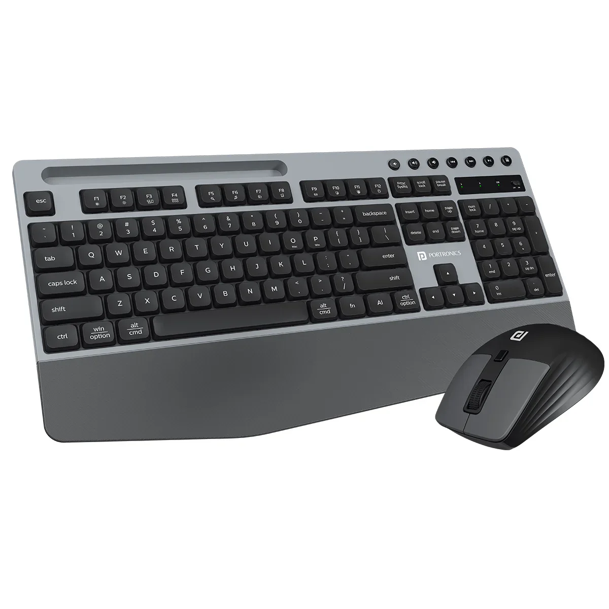 PORTRONICS Key 10 Combo 2.4 GHz Wireless | Multi-media Hotkeys | Smartphone Holder | Wrist-rest Comfort
