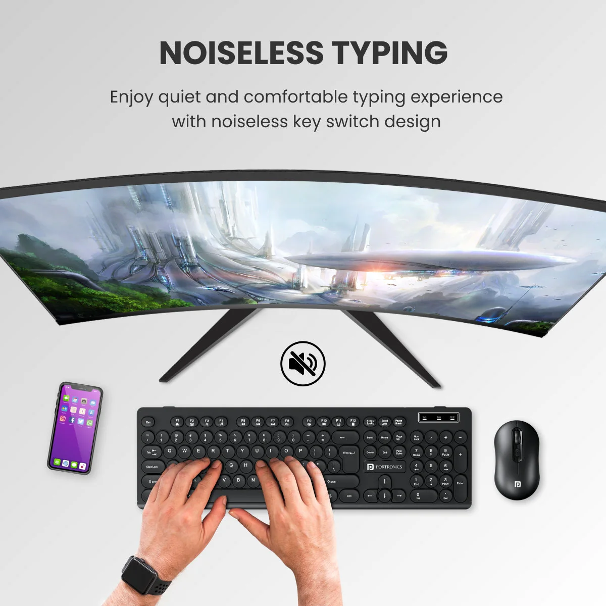 PORTRONICS Key 6 Combo Wireless Keyboard & Mouse | 2.4 GHz Wireless | Adjustable DPI Mouse | Full-Layout Keyboard | Round Keycaps - Image 2