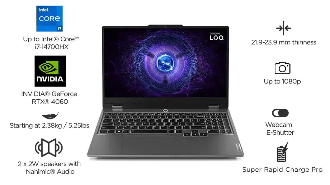 Lenovo LOQ Gaming Laptop 13th Gen Intel Core i7-13650HX Processor, RTX 4050 Laptop GPU 6GB, 24 GB, 512 GB SSD, 15.6" FHD, 83DV00MKIN - Image 6