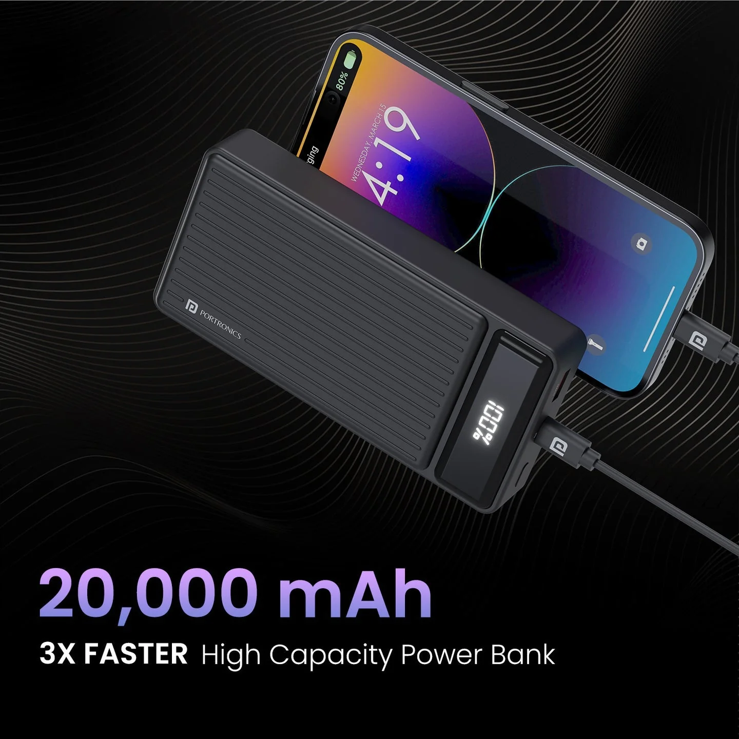 PORTRONICS Luxcell B 20 K Powerbank 22.5 Watt High-Speed Charging | LED Battery Indicator | Type C port - Image 3