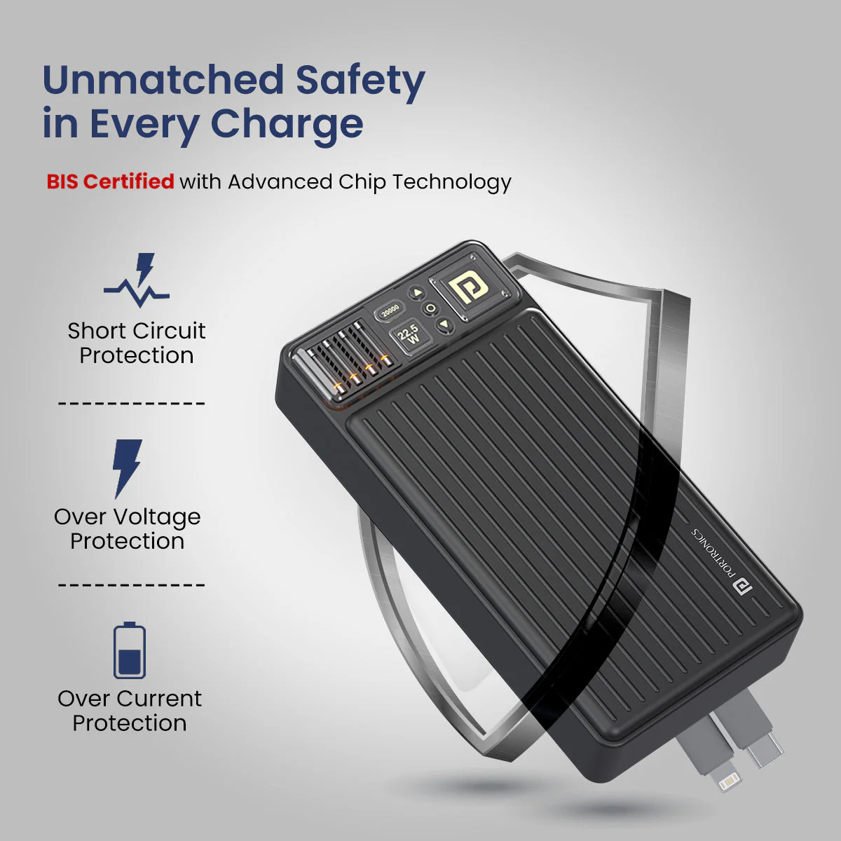 PORTRONICS Luxcell Bind 20K Powerbank | LED Indicator |In Built Charging Cable |Dual Output |Wake Up Button - Image 11