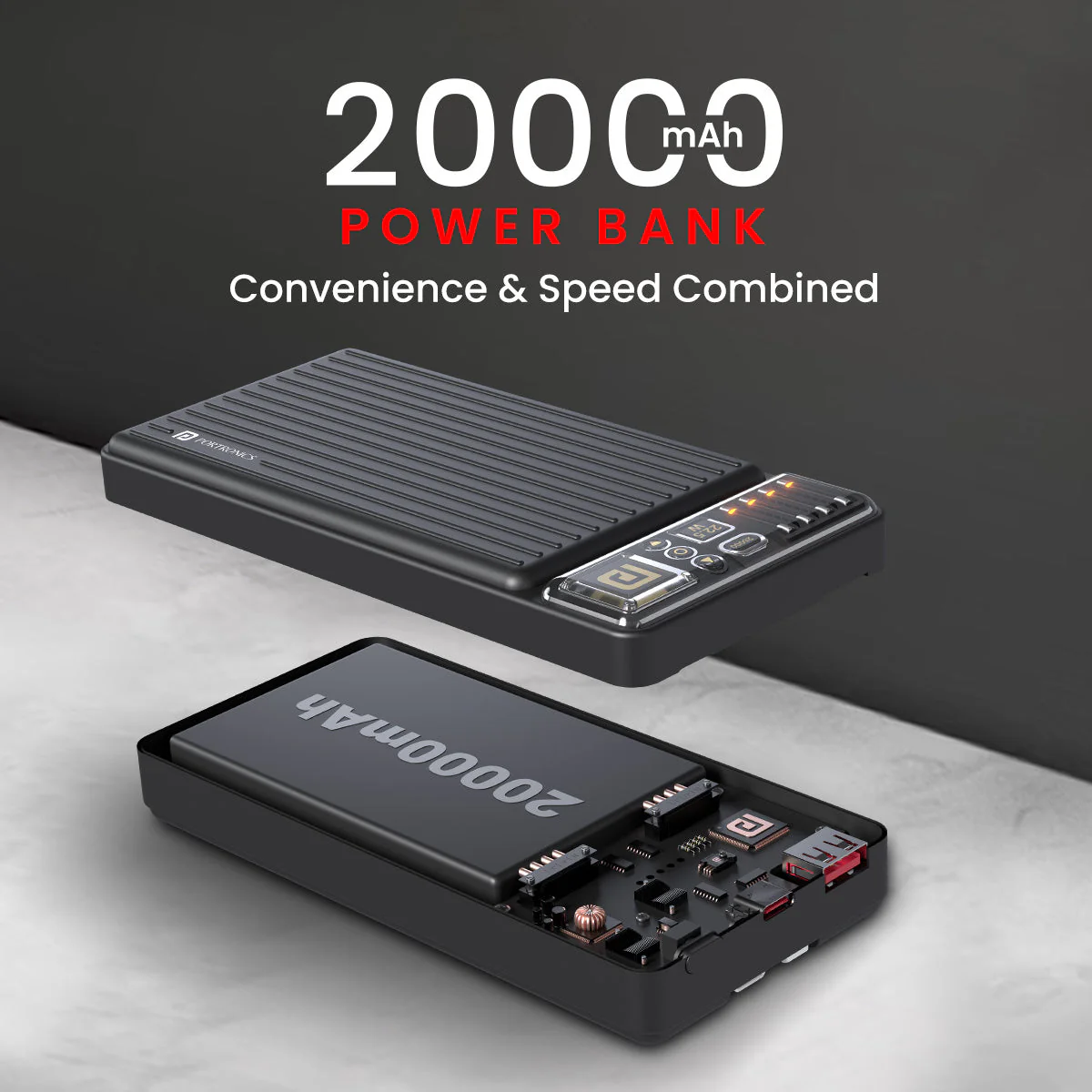 PORTRONICS Luxcell Bind 20K Powerbank | LED Indicator |In Built Charging Cable |Dual Output |Wake Up Button - Image 8