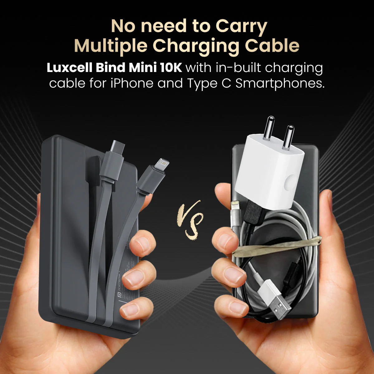 PORTRONICS Luxcell Bind Mini 10K Powerbank | In Built Type C & 8 Pin Cable |22.5W Fast Charging |Compact & Light Weight |Triple Output - Image 6