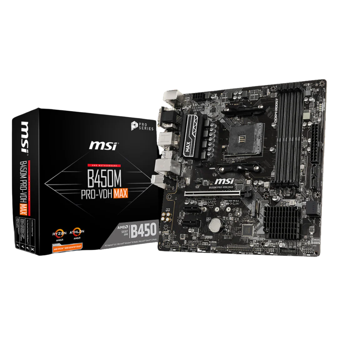 MSI B450M Pro-VDH Max AM4 Socket Motherboard - Ryzen 9 Support, AMD B450 Chipset, DDR4 Memory, Realtek 8111H LAN Controller, USB 3.2 Ports, m-ATX Form Factor
